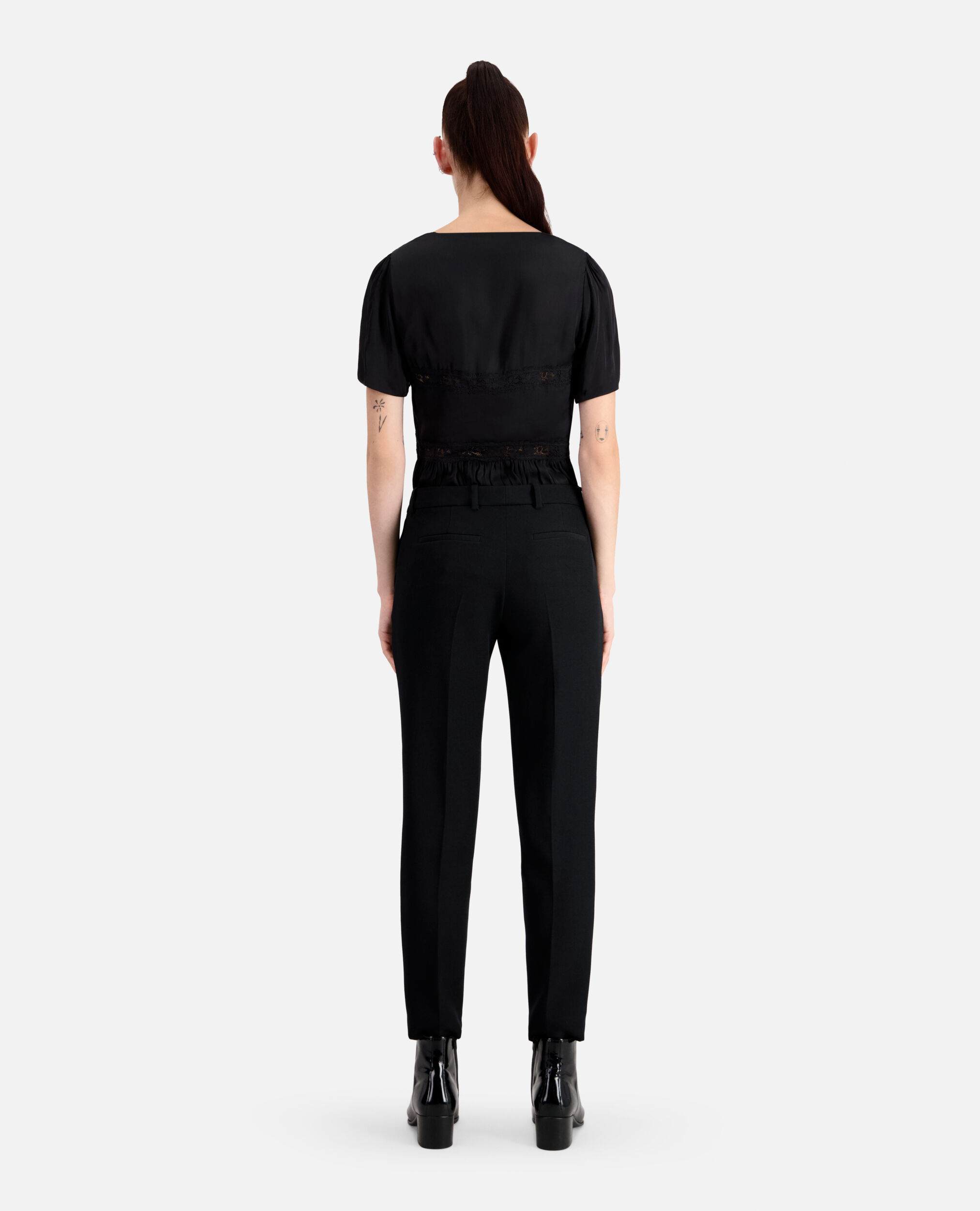 Pantalon de costume en crêpe noir, BLACK, hi-res image number null