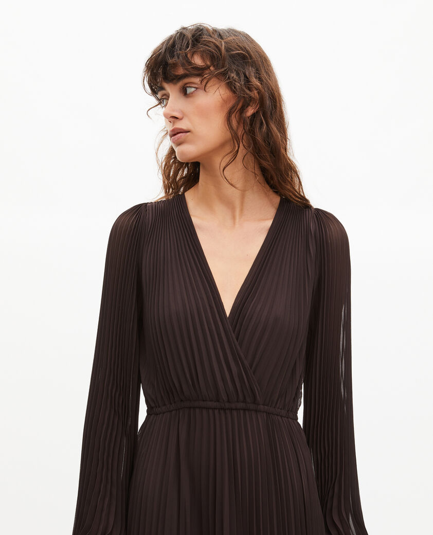 The Kooples FEMME CAFE robe longue pliss&eacute;e marron