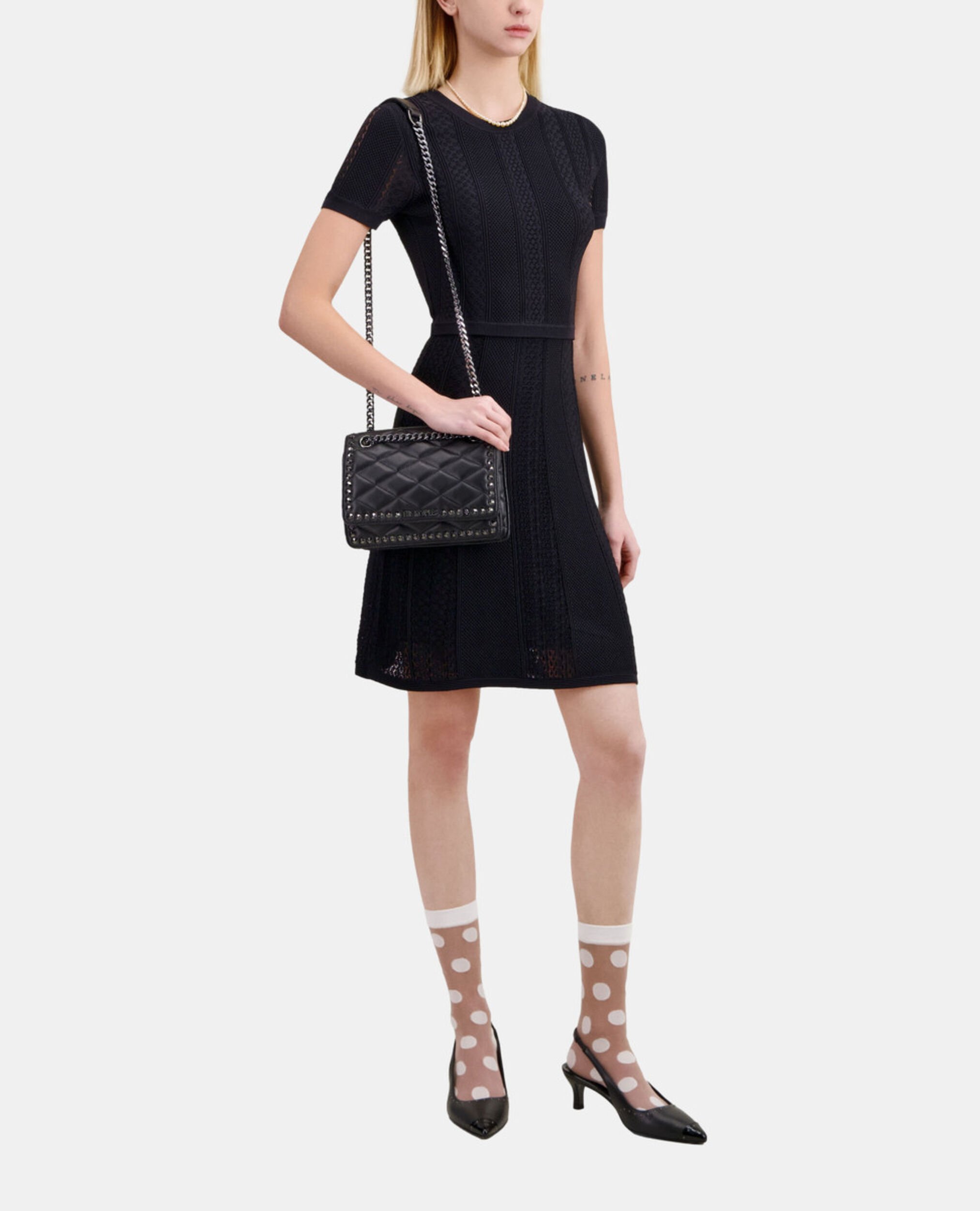 Short black openwork knit dress, BLACK, hi-res image number null