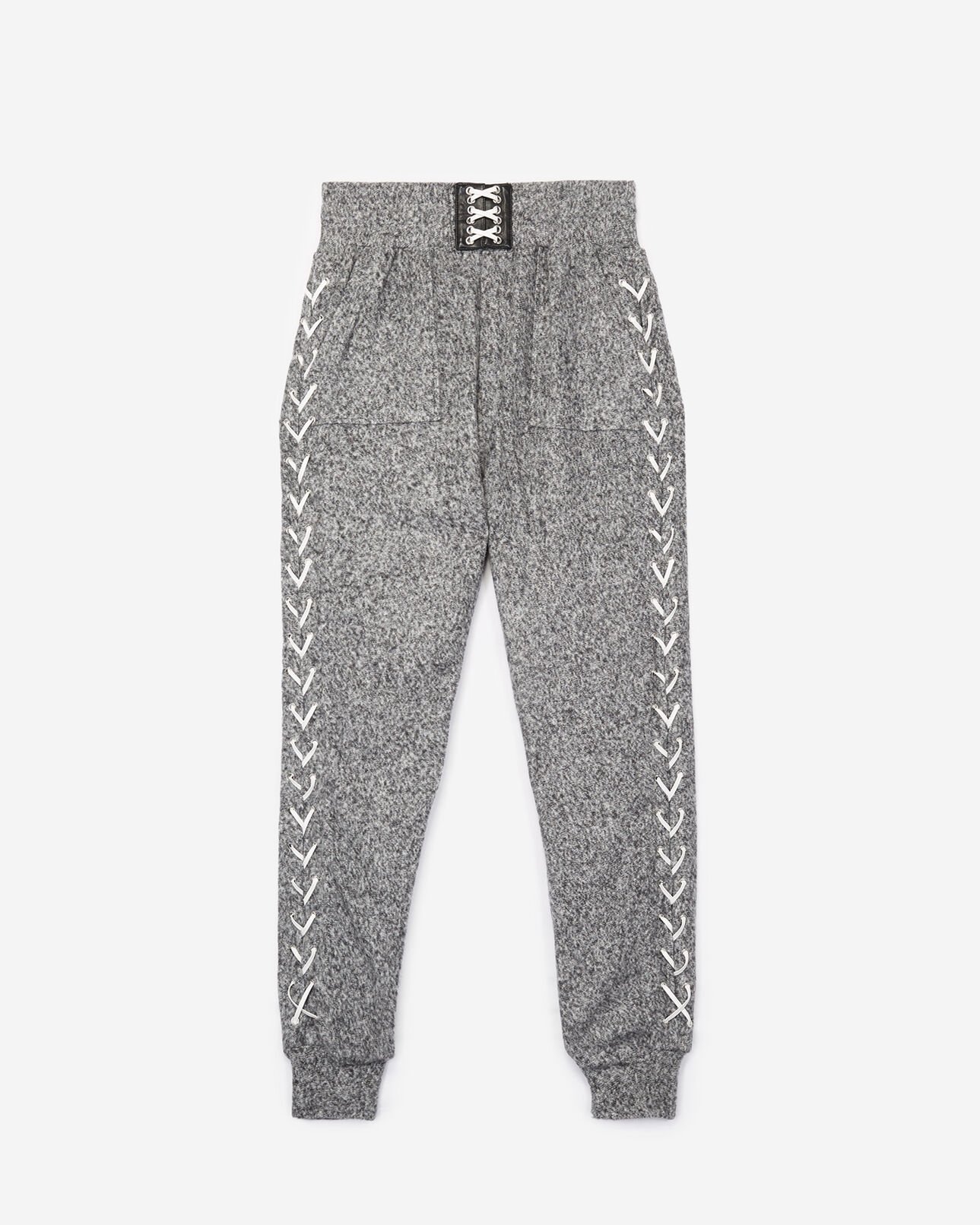The Kooples FEMME GREY-WHITE jogging gris chiné en molleton détails cuir
