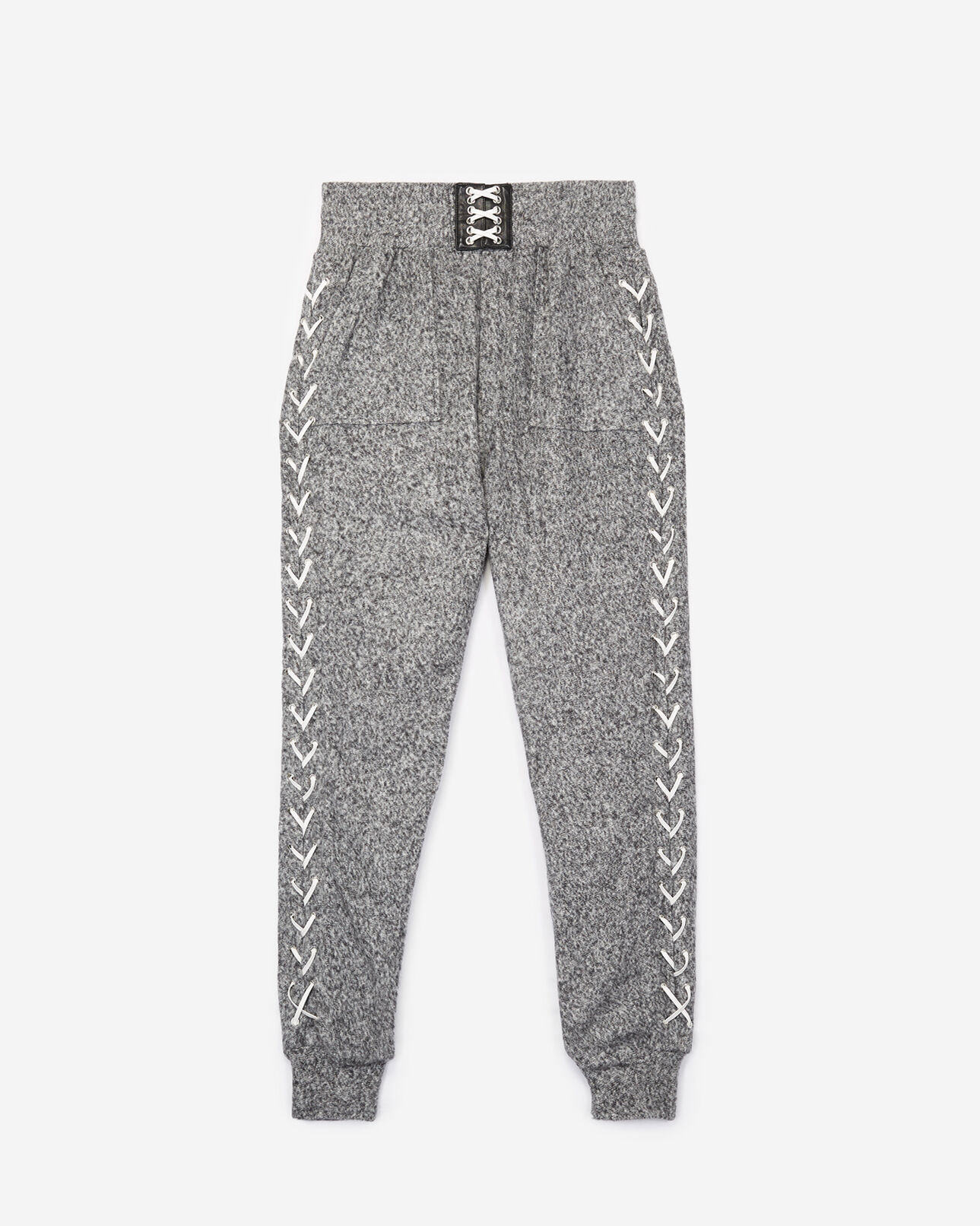 The Kooples FEMME GREY-WHITE jogging gris chiné en molleton détails cuir