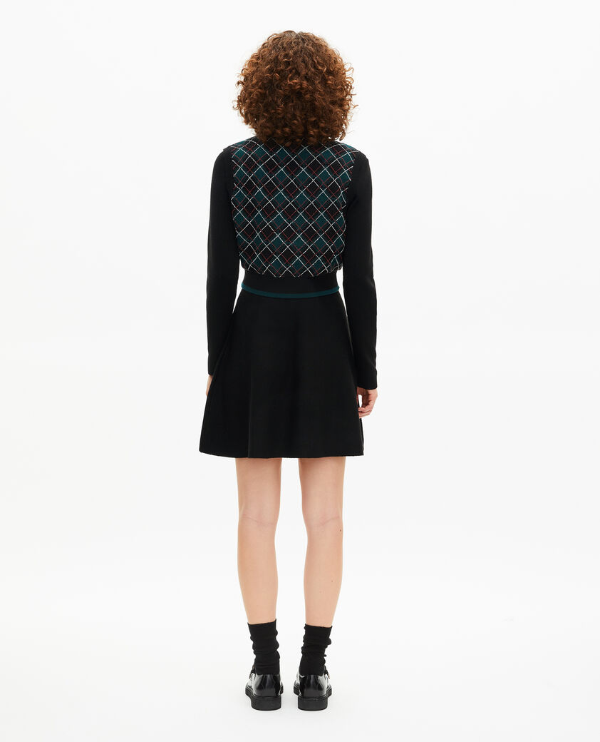 The Kooples DAMEN BLACK DARK GREEN kurzes strickkleid mit gr&uuml;nem karomuster