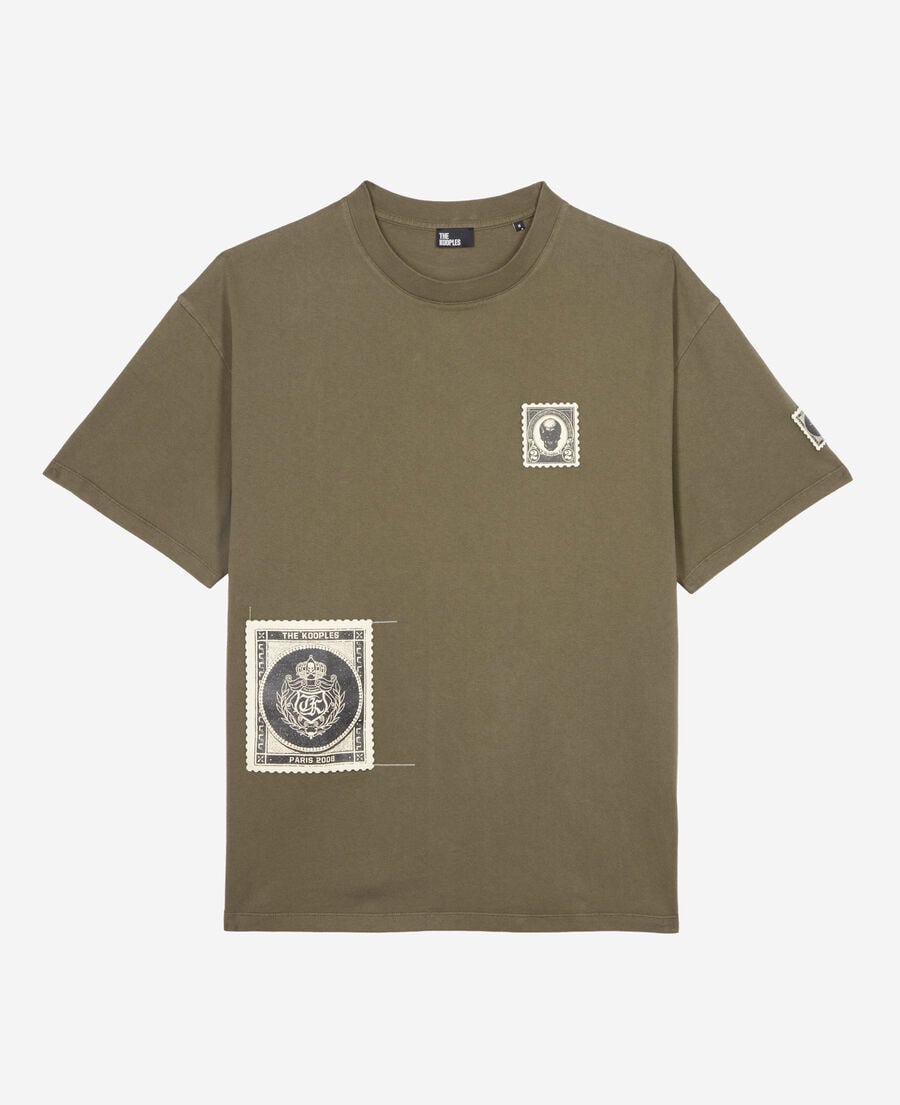 The Kooples MEN DARK BROWN t-shirt with khaki patches