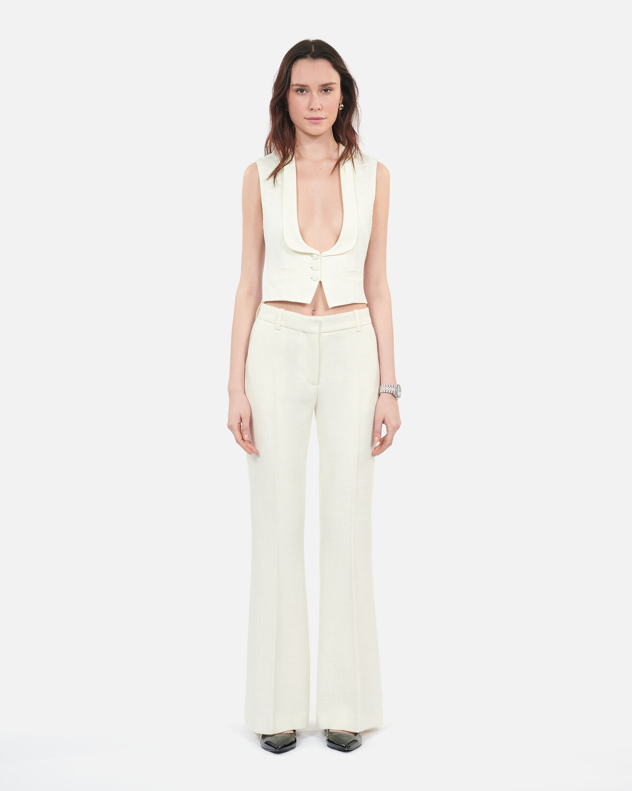 The Kooples WOMEN ECRU ecru wool and cotton flared suit trousers