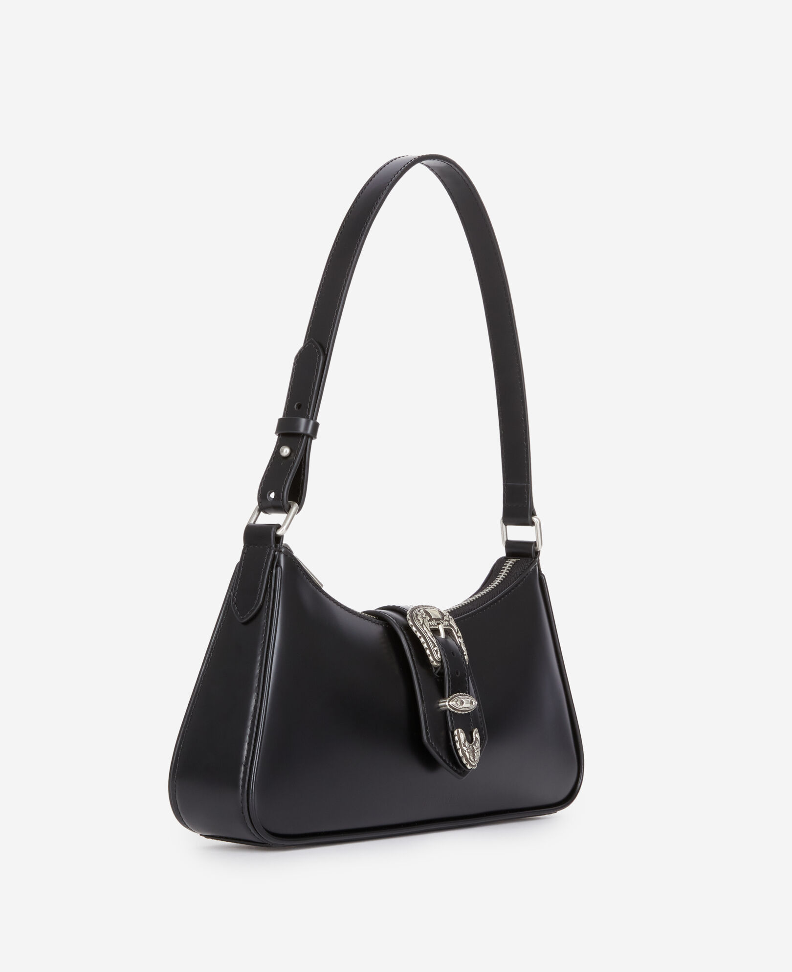 The Kooples WOMEN BLACK black glazed leather joe bag with western buckle
