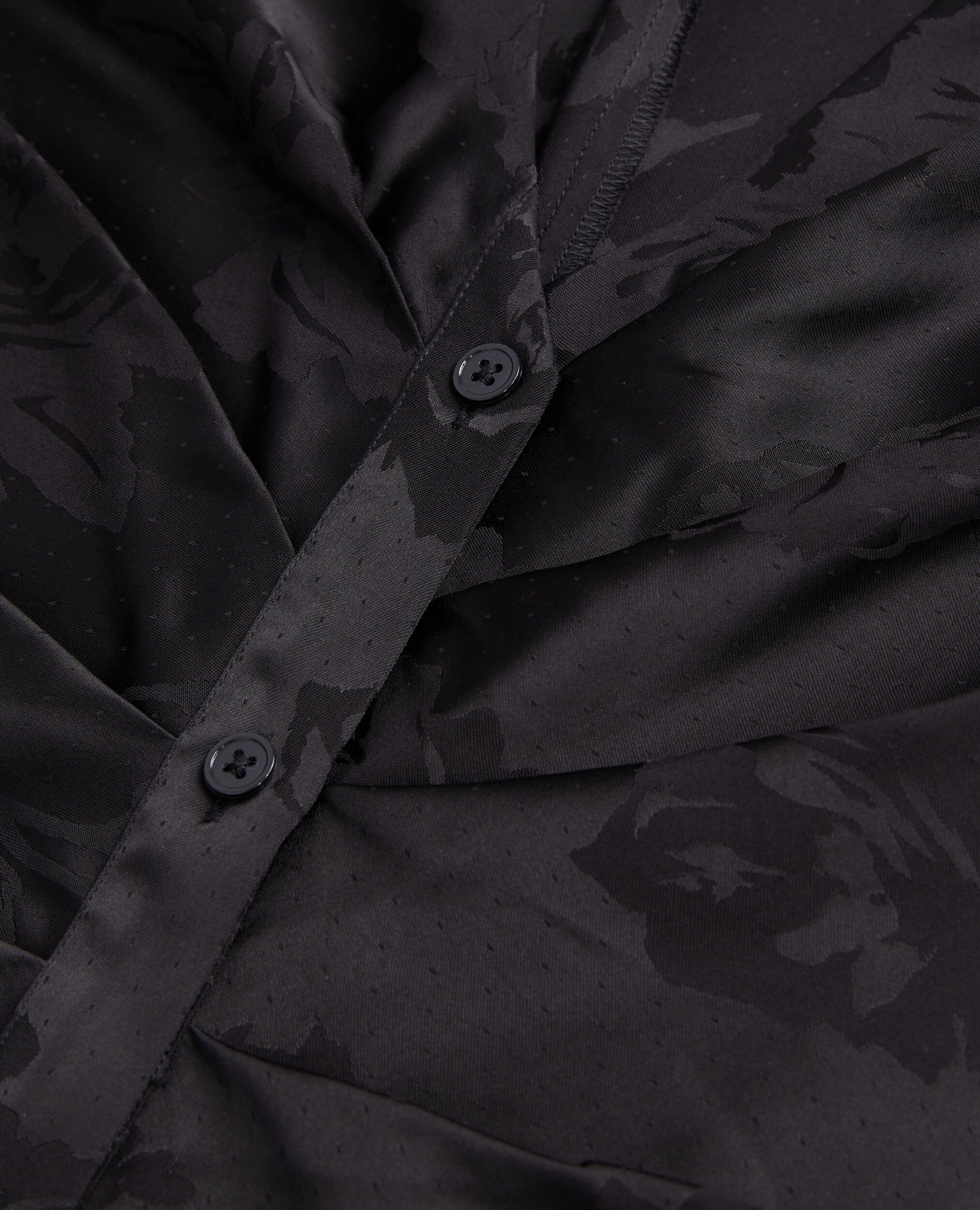 Mid-length black floral dress with shirring, BLACK, hi-res image number null