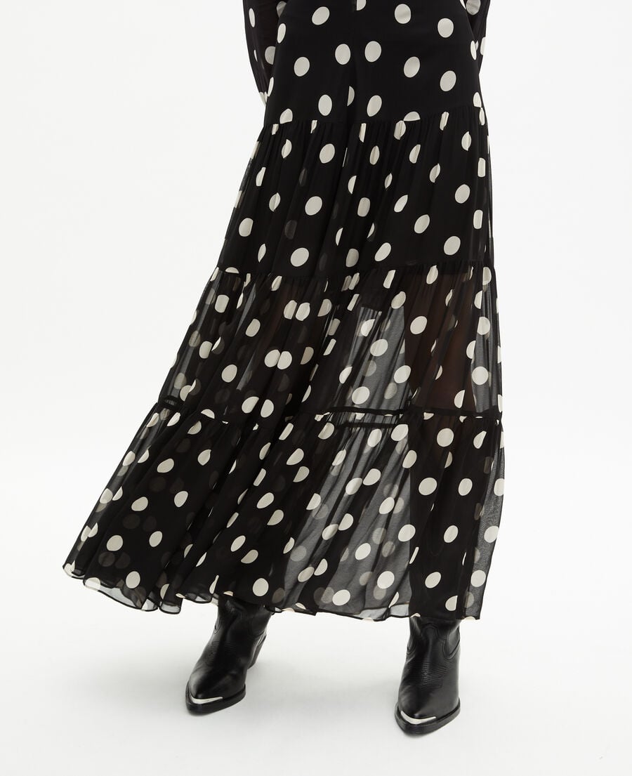 The Kooples WOMEN BLACK WHITE black polka dot print long skirt