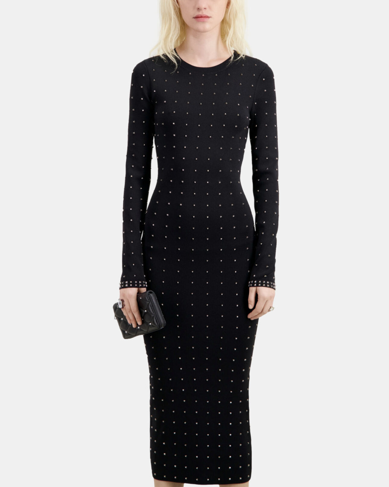 The Kooples WOMEN BLACK long black dress with spikes