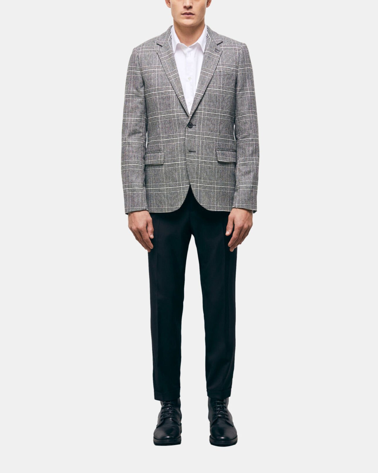 The Kooples MEN BLACK WHITE wool suit jacket with check motif