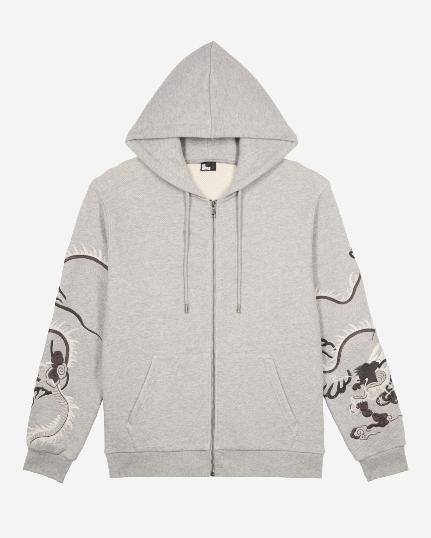 Grey embroidered sleeve hoodie, GREY MELANGE, hi-res image number null