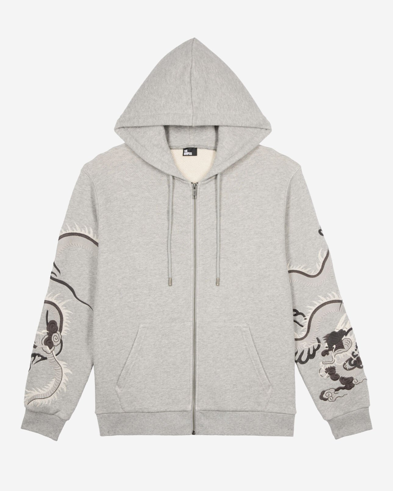 The Kooples HERREN GREY MELANGE grauer hoodie mit bestickten ärmeln