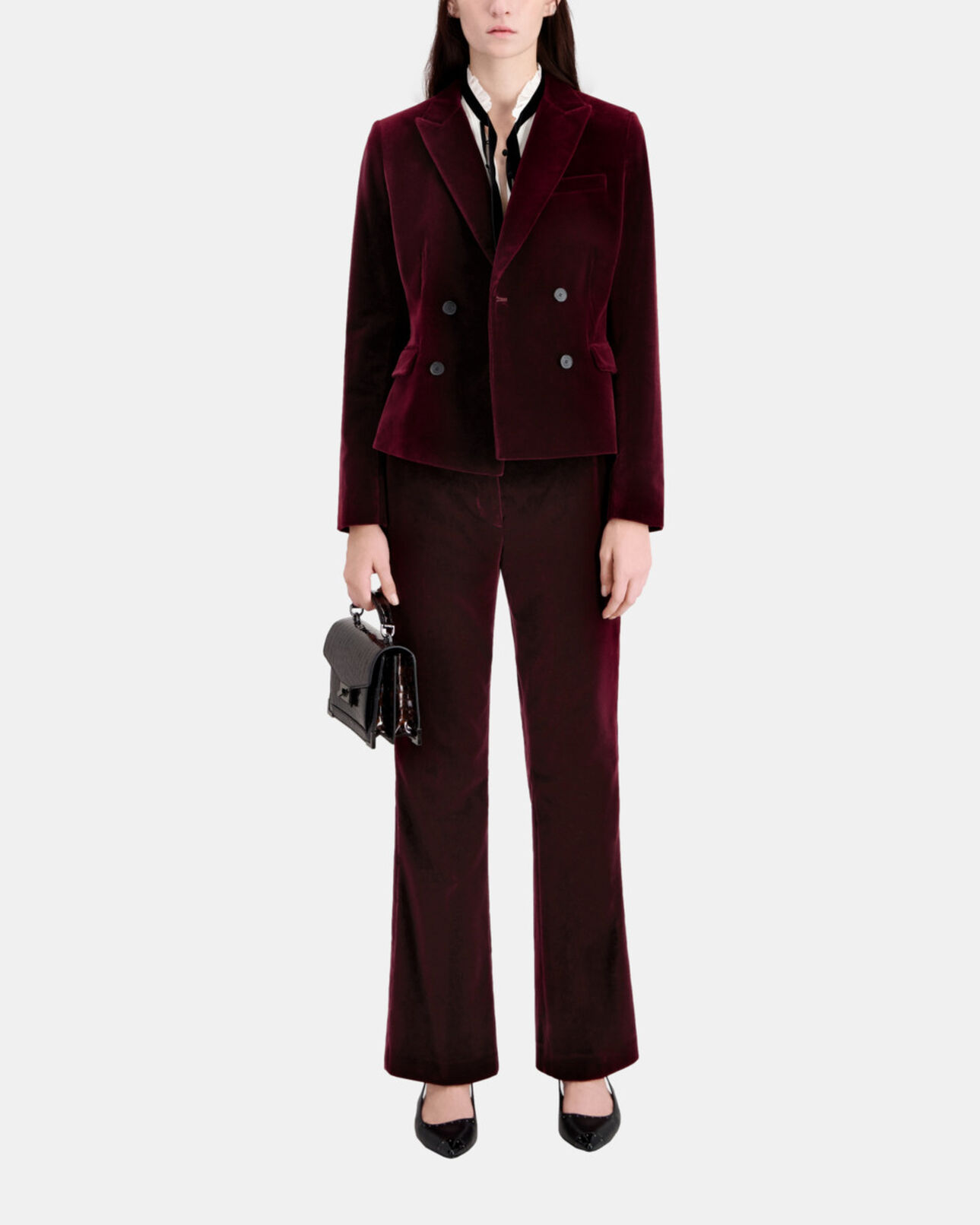 The Kooples FEMME BURGUNDY veste tailleur bordeaux courte en velours