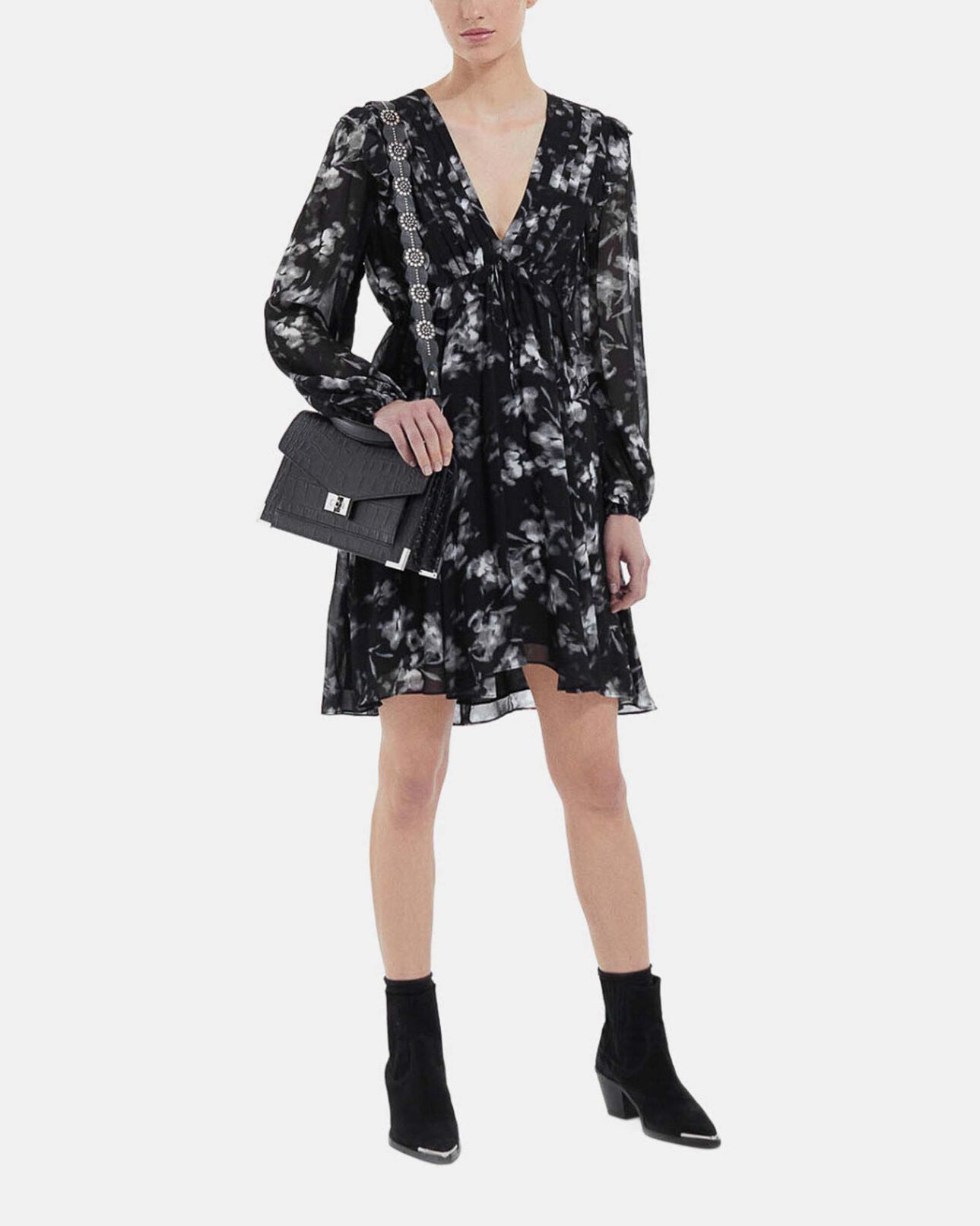 The Kooples WOMEN BLACK / SILVER black leather strap with silver flower details