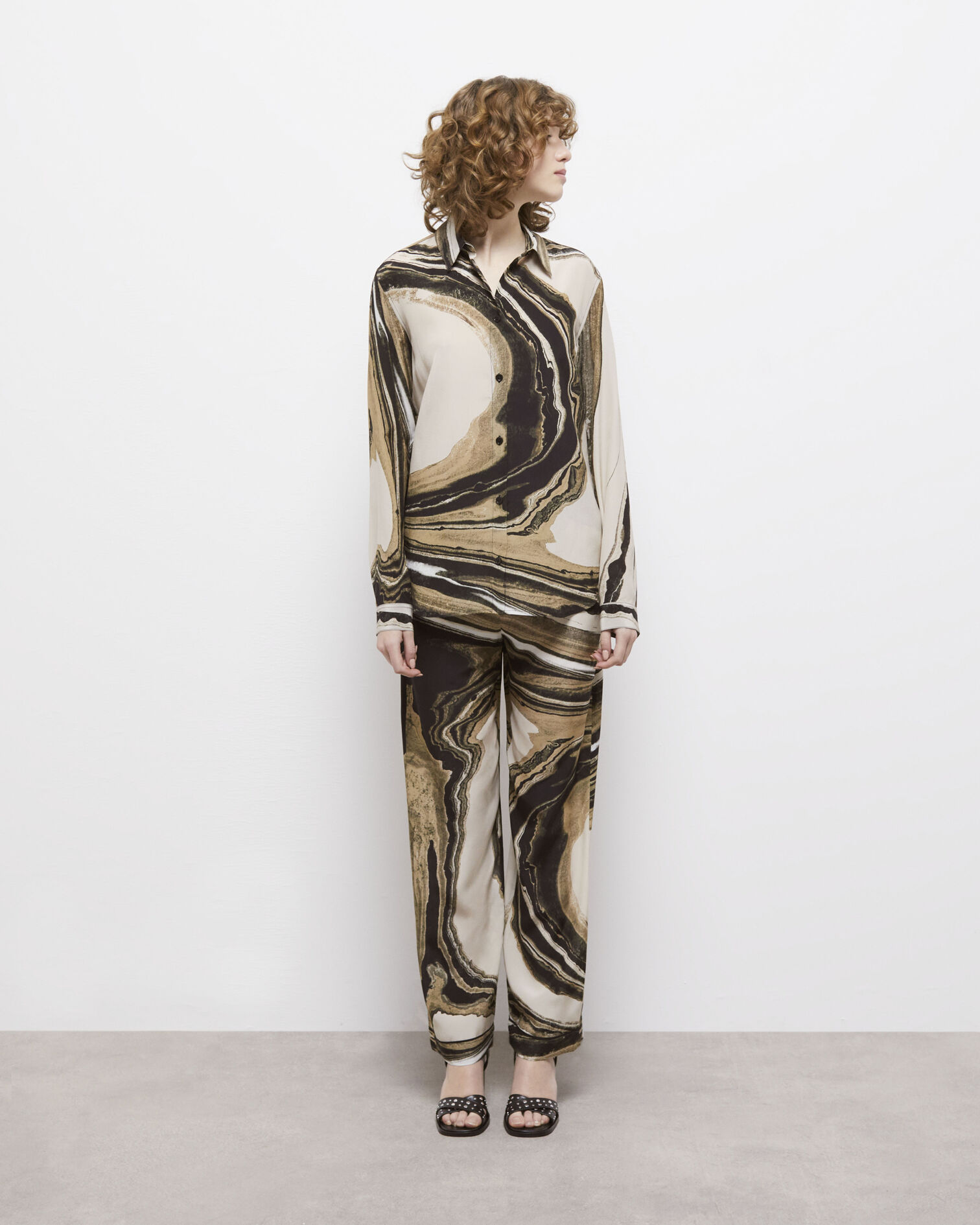 Chemise en soie imprimée, BEIGE-BROWN, hi-res image number null