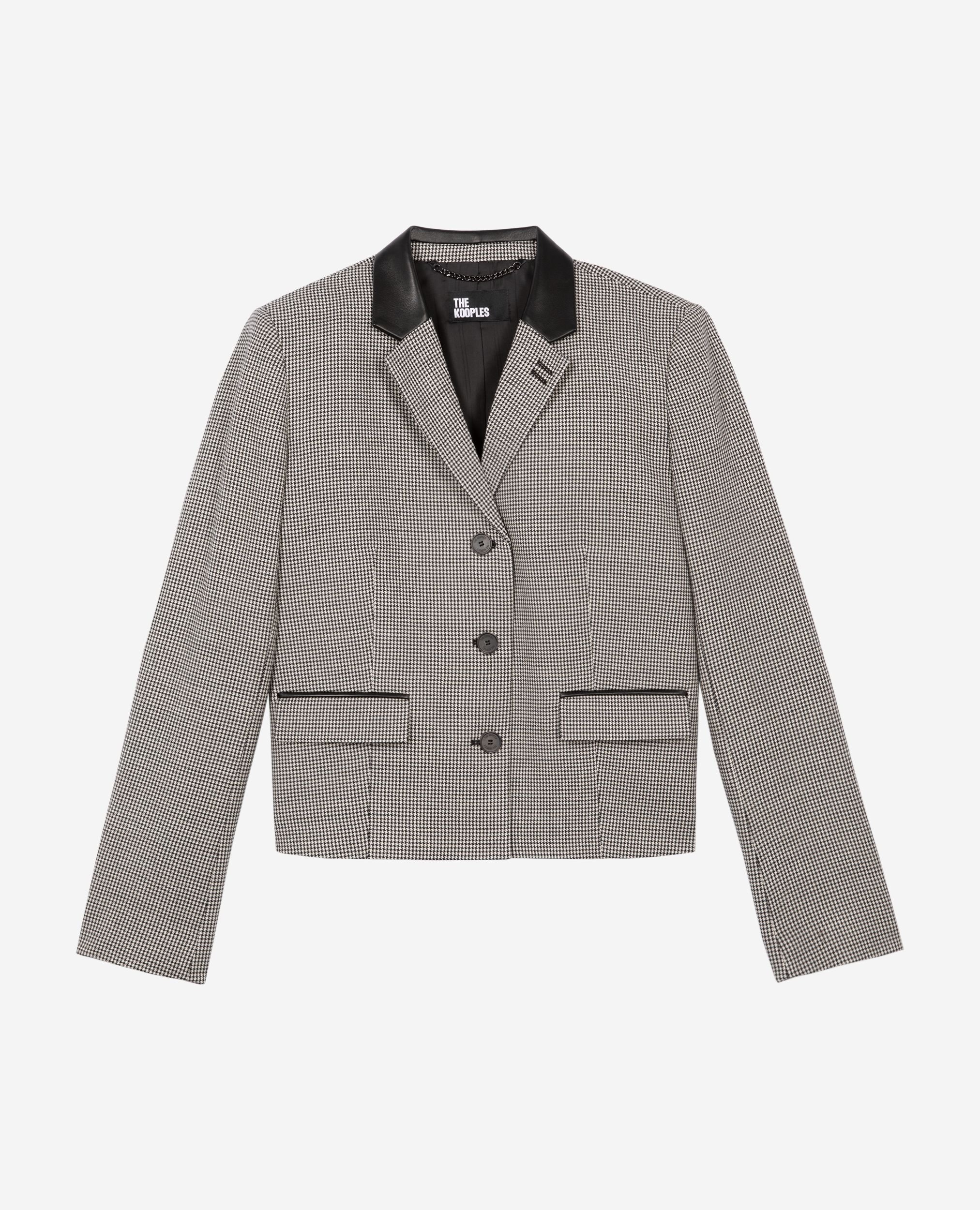 Short black and white houndstooth tailored jacket | The Kooples US