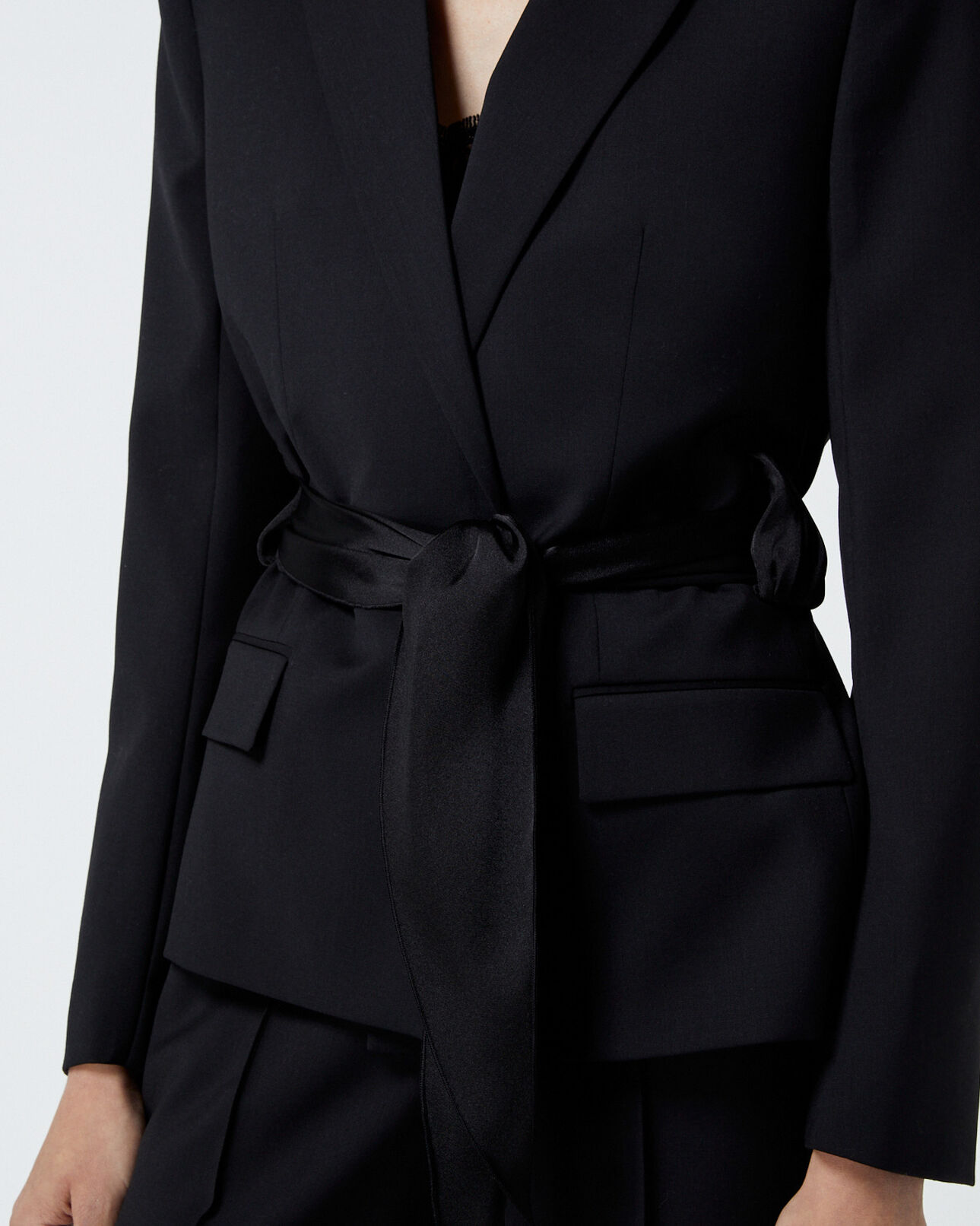 The Kooples FEMME BLACK veste laine noire à ceinture nouée