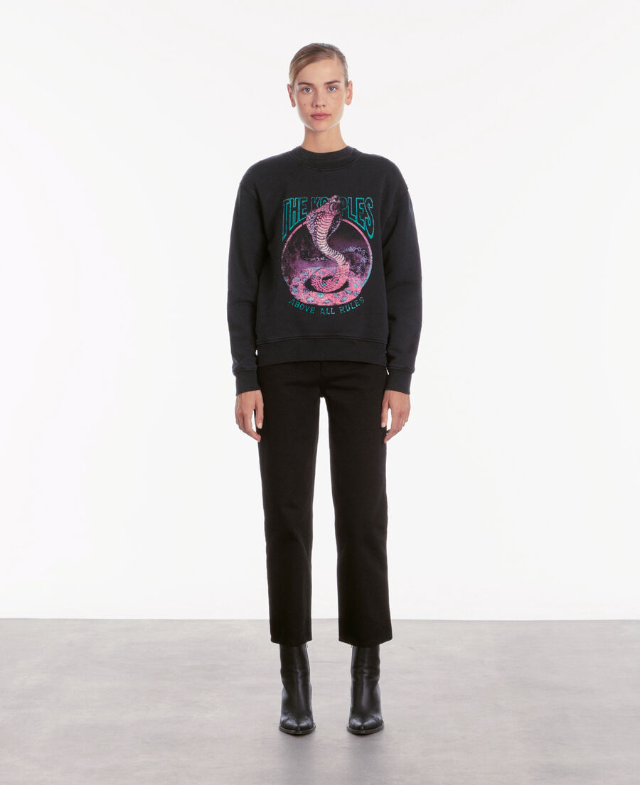 sweatshirt noir avec sérigraphie cobra