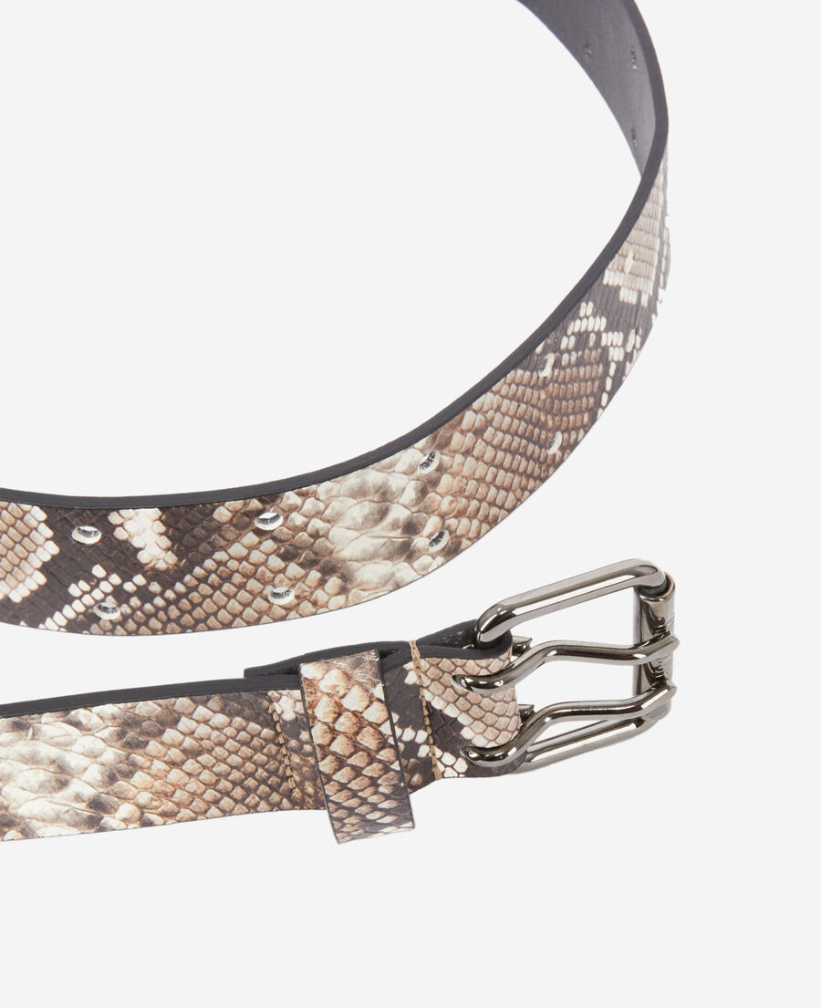 snakeskin-effect leather belt with square buckle