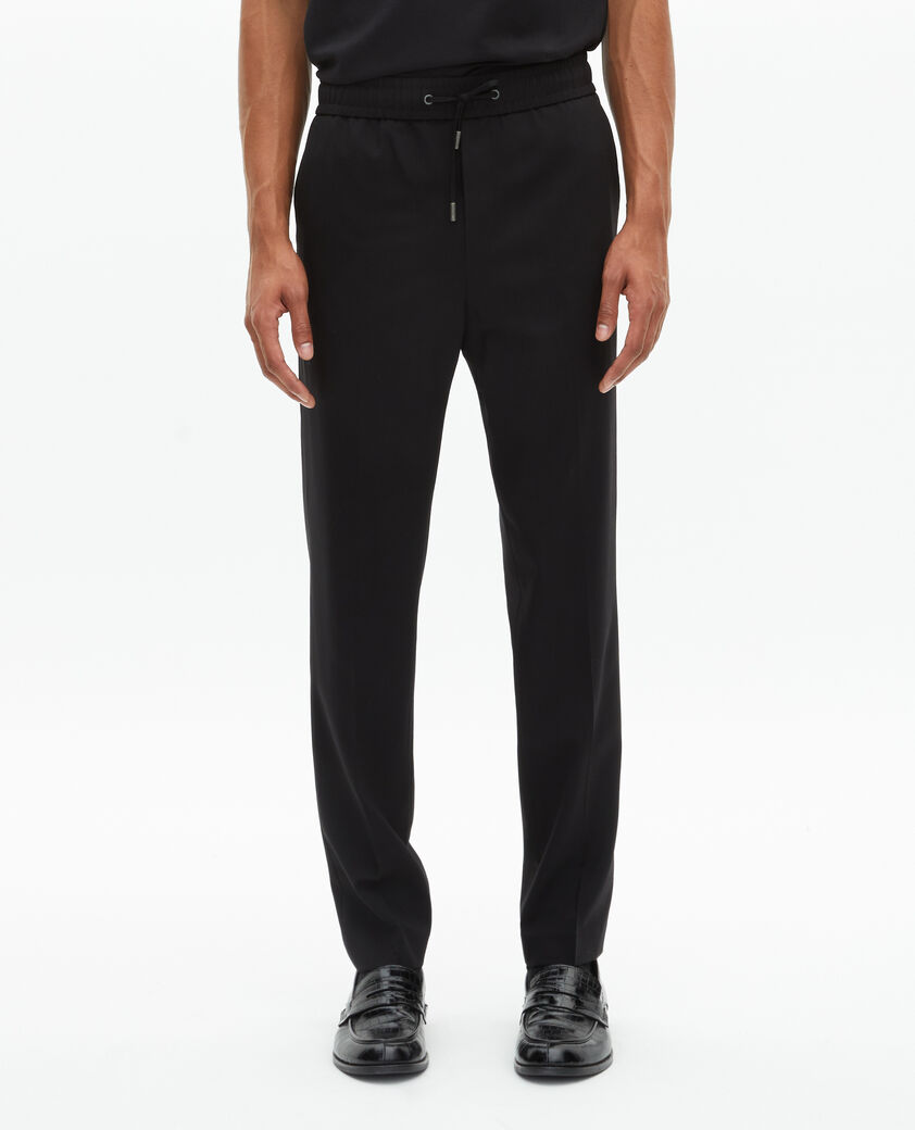 The Kooples MEN BLACK black wool straight elasticated trousers