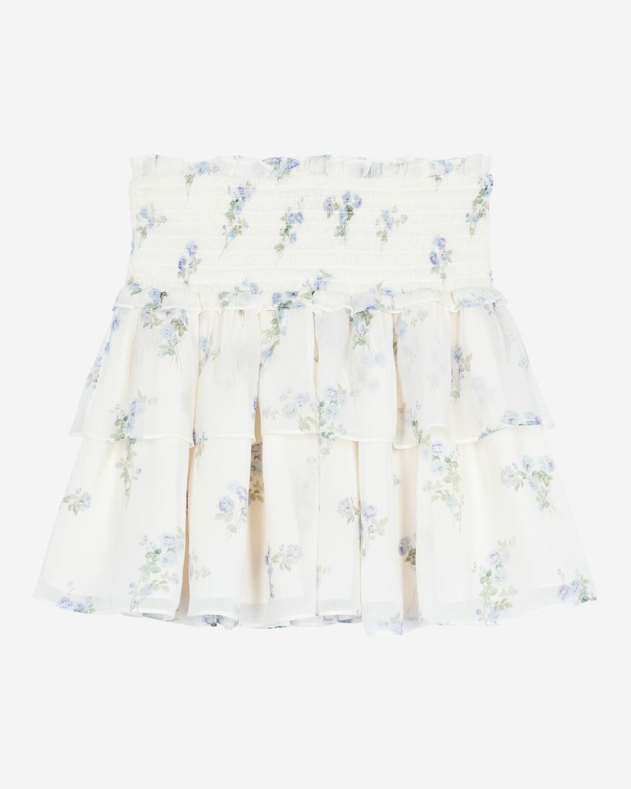 The Kooples FEMME WHITE / SKY BLUE jupe courte à volants imprimé fleuri blanc