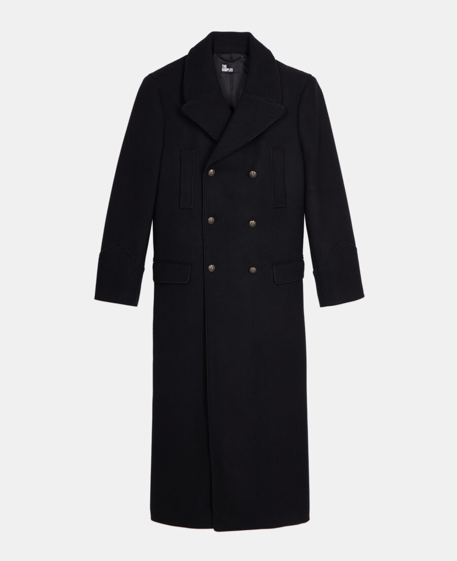 The Kooples HOMME BLACK manteau long en laine m&eacute;lang&eacute;e noire