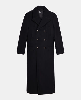 The Kooples HOMME BLACK manteau long en laine m&eacute;lang&eacute;e noire