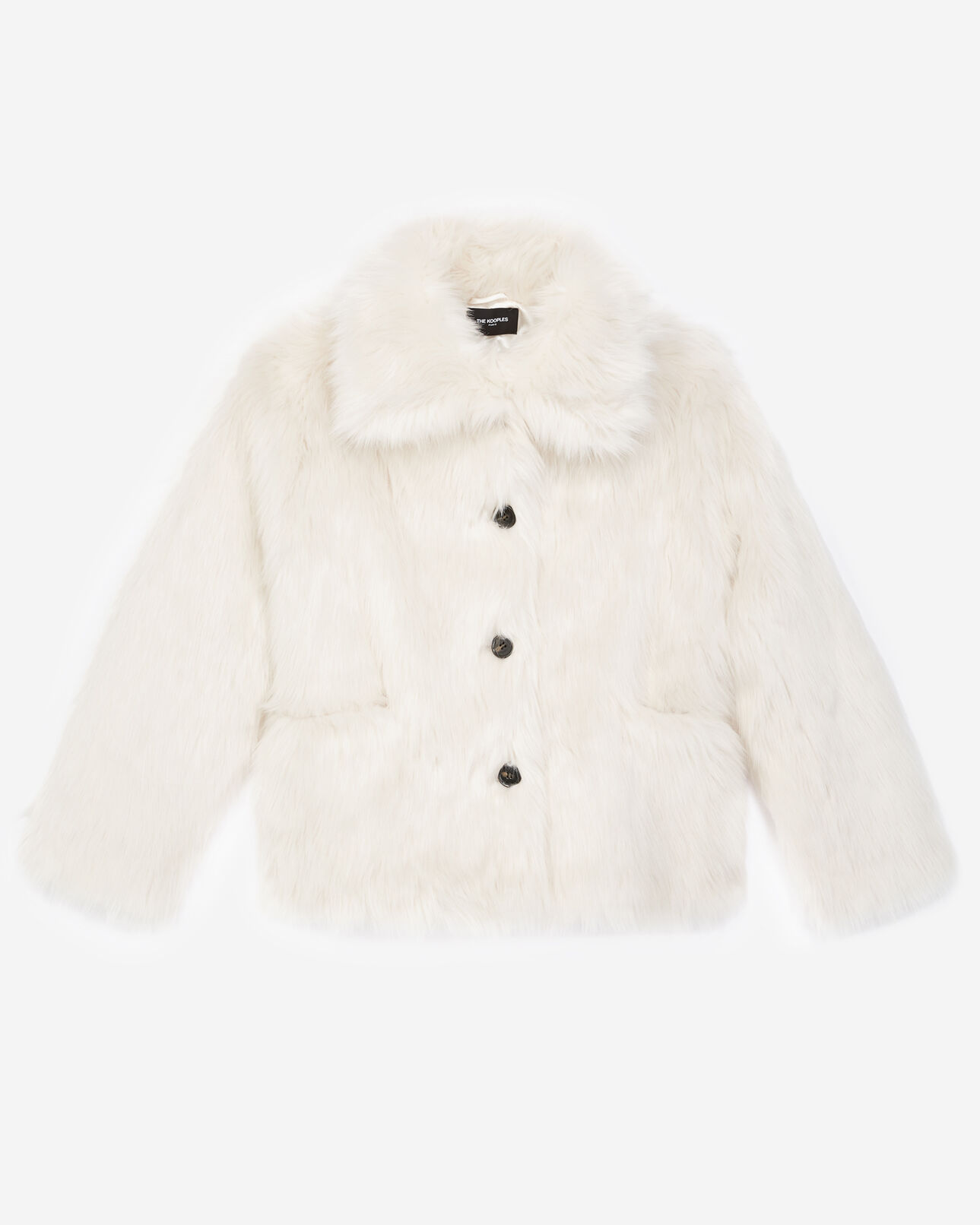 The Kooples DAMEN ECRU ecrufarbener geknöpfter kunstpelzmantel