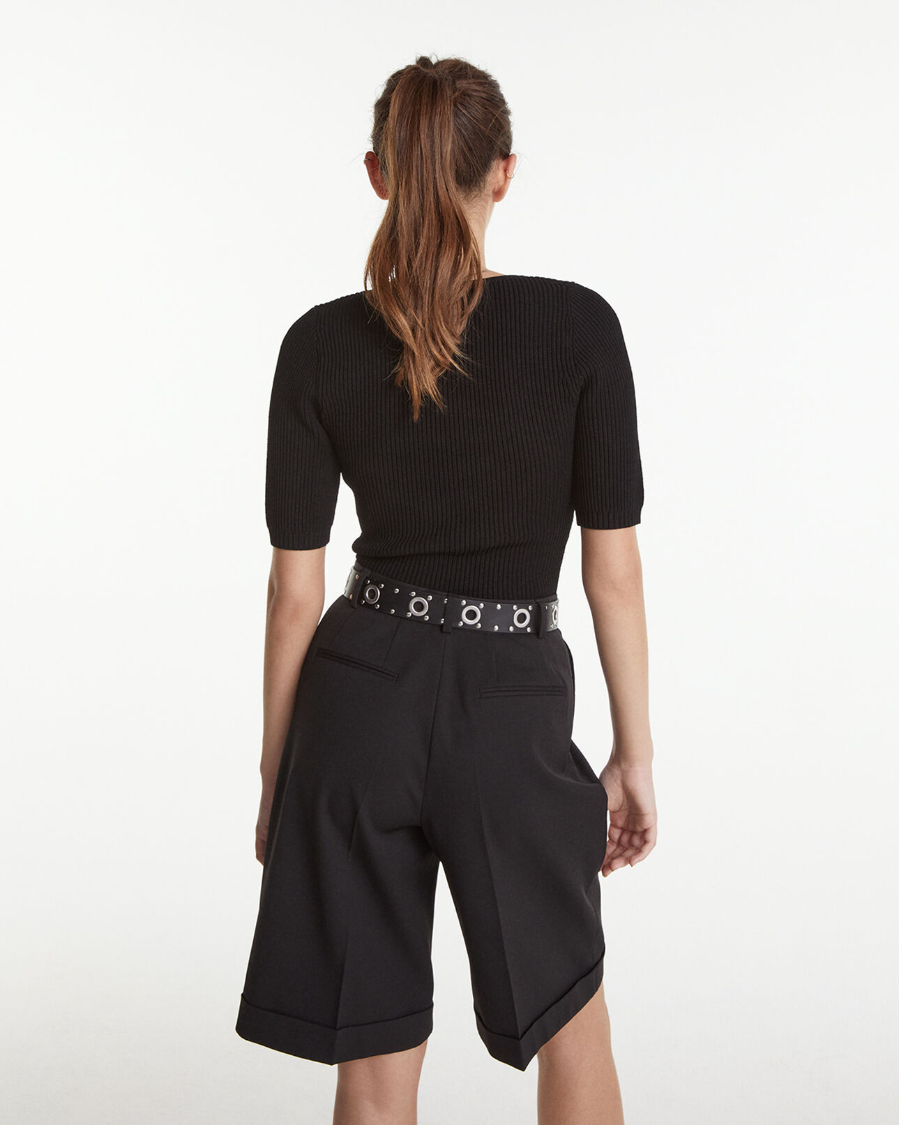 The Kooples FEMME BLACK pull maille fine noire à encolure carrée