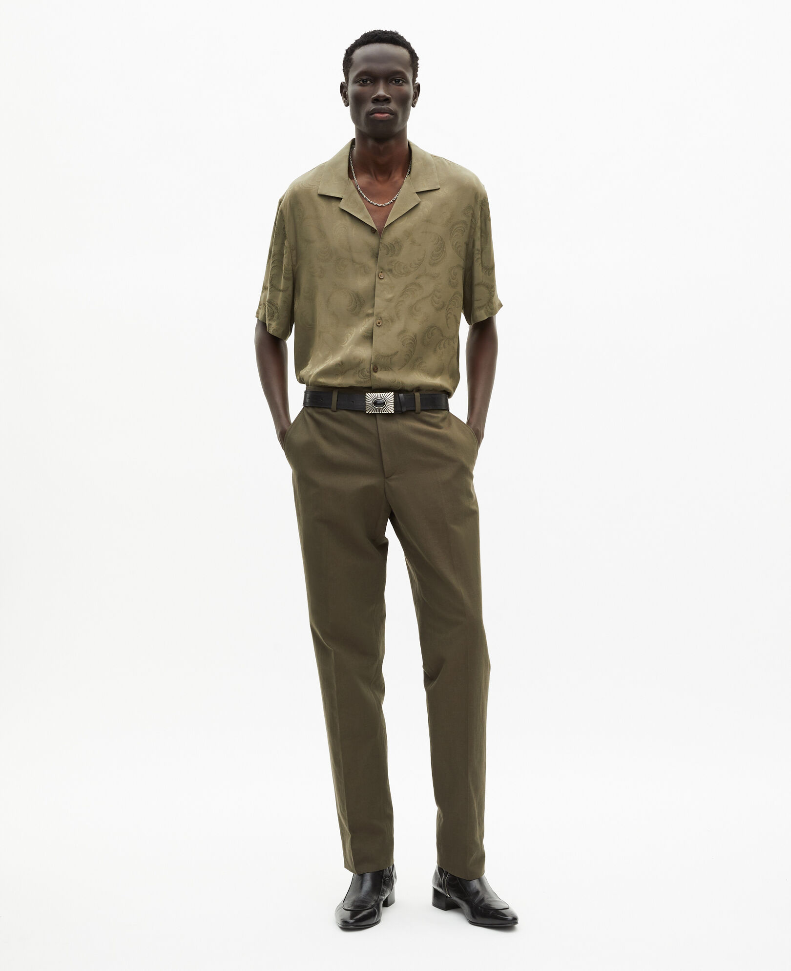 The Kooples MEN KAKI straight-cut khaki cotton and linen suit pants