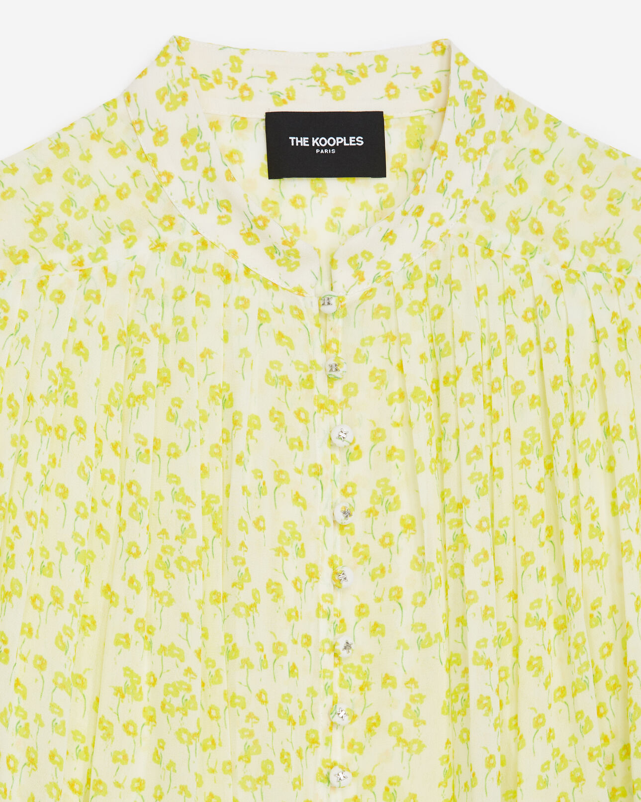 The Kooples FEMME WHITE / DEEP YELLOW top fluide blanc et jaune à col rond