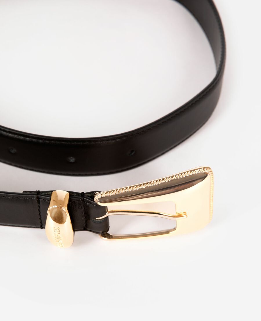 The Kooples F BLACK black leather gold western buckle belt