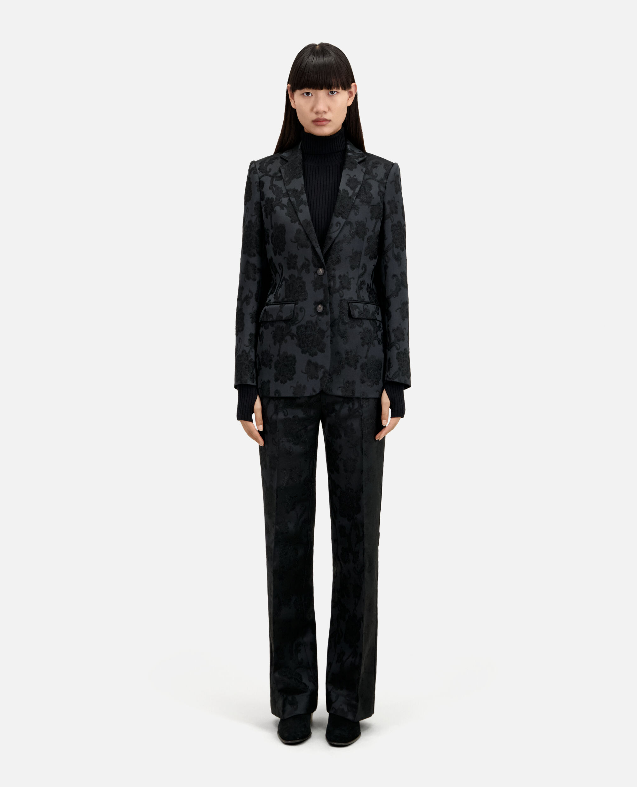 Black floral suit jacket, BLACK, hi-res image number null