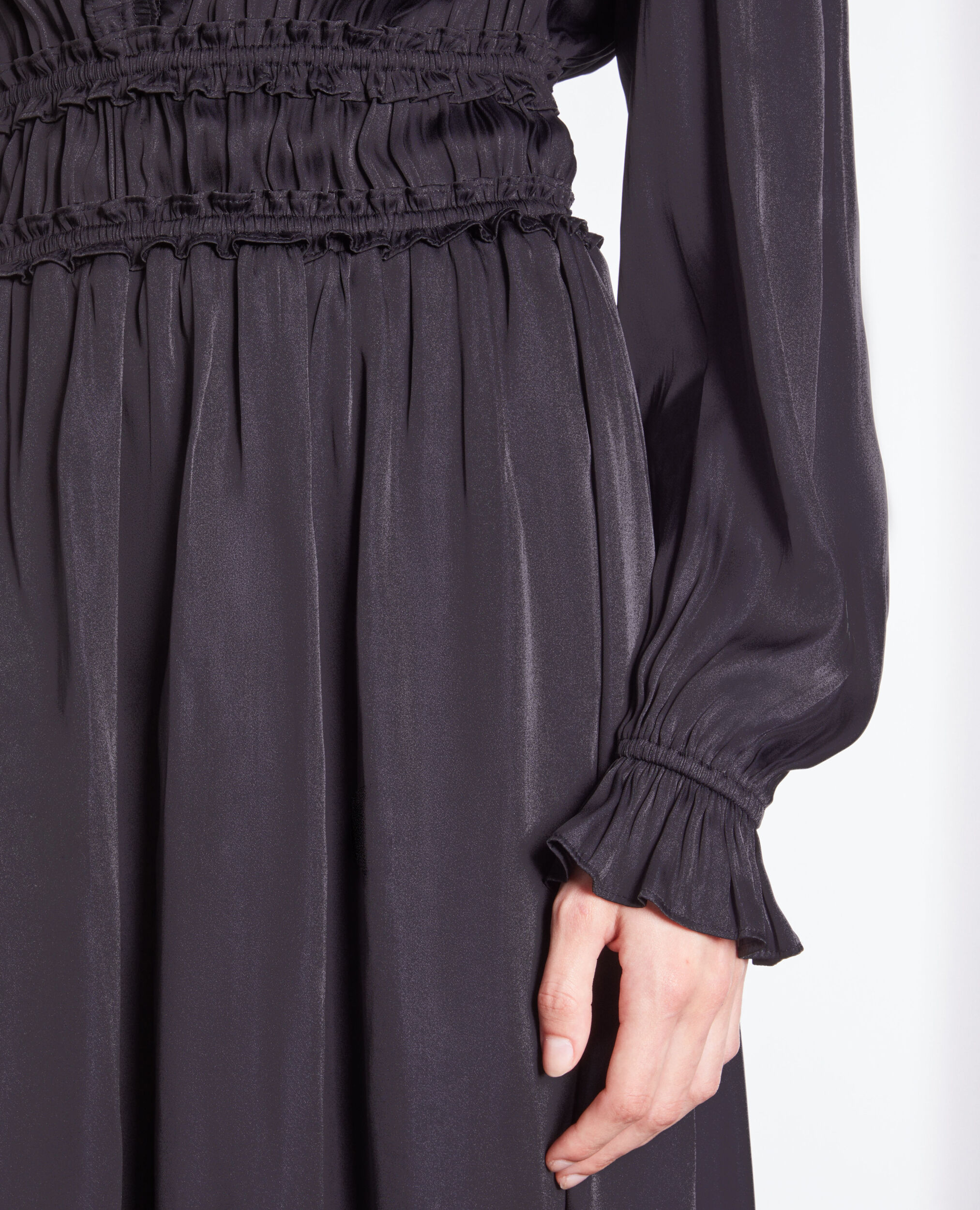 Vestido largo negro fruncidos, BLACK, hi-res image number null