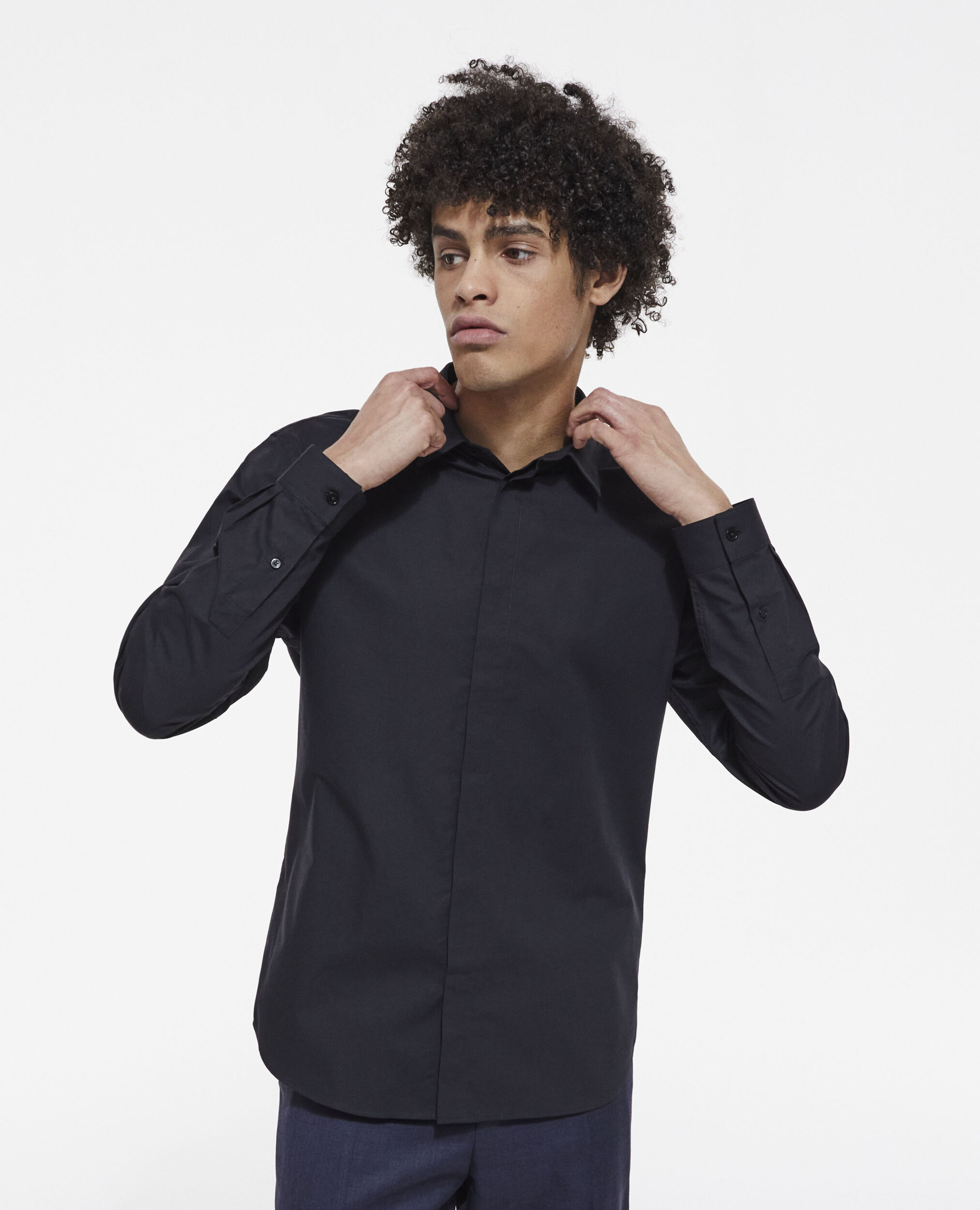 Black shirt with classic collar, BLACK, hi-res image number null