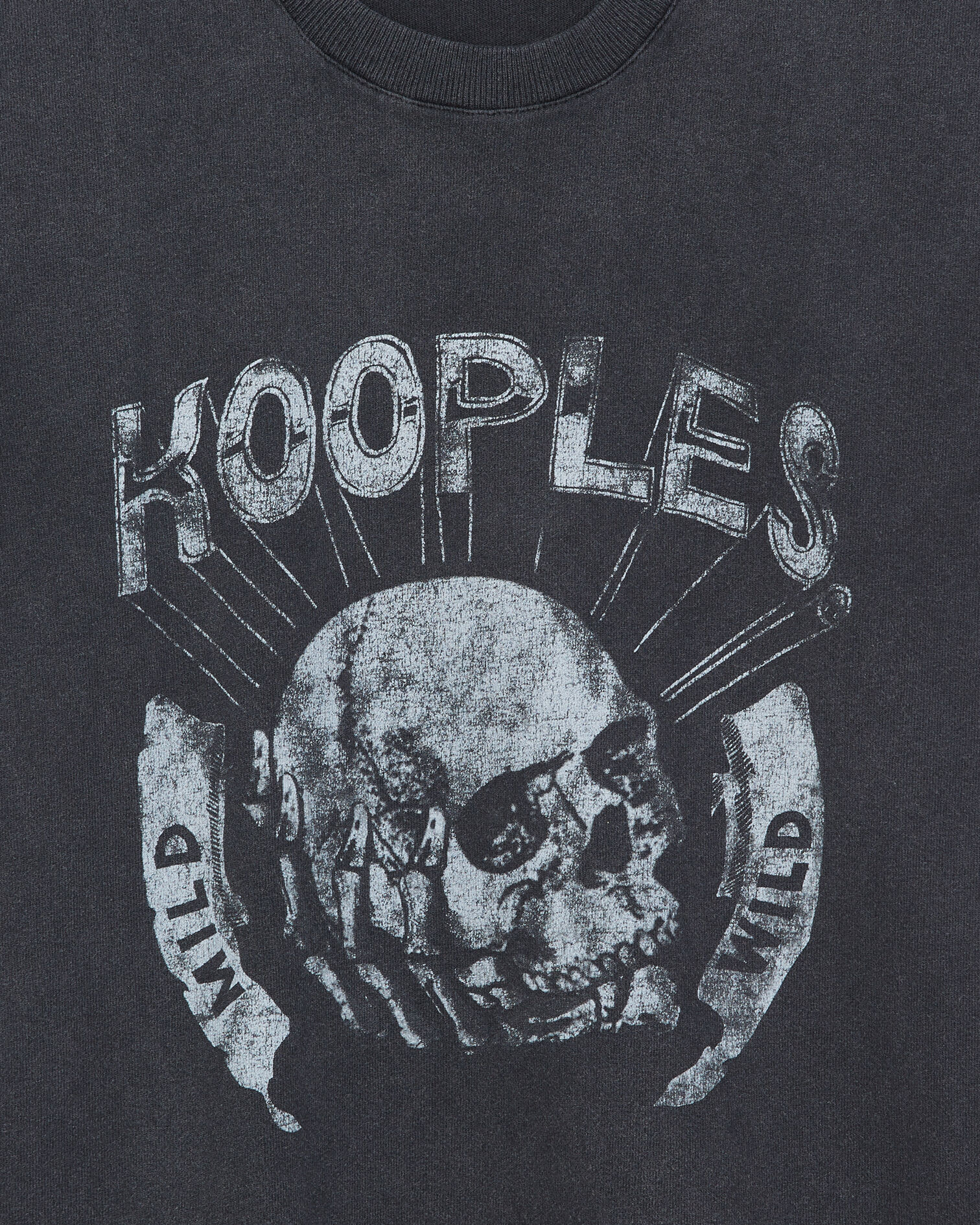 T-shirt noir délavé avec imprimé skull, BLACK WASHED, hi-res image number null