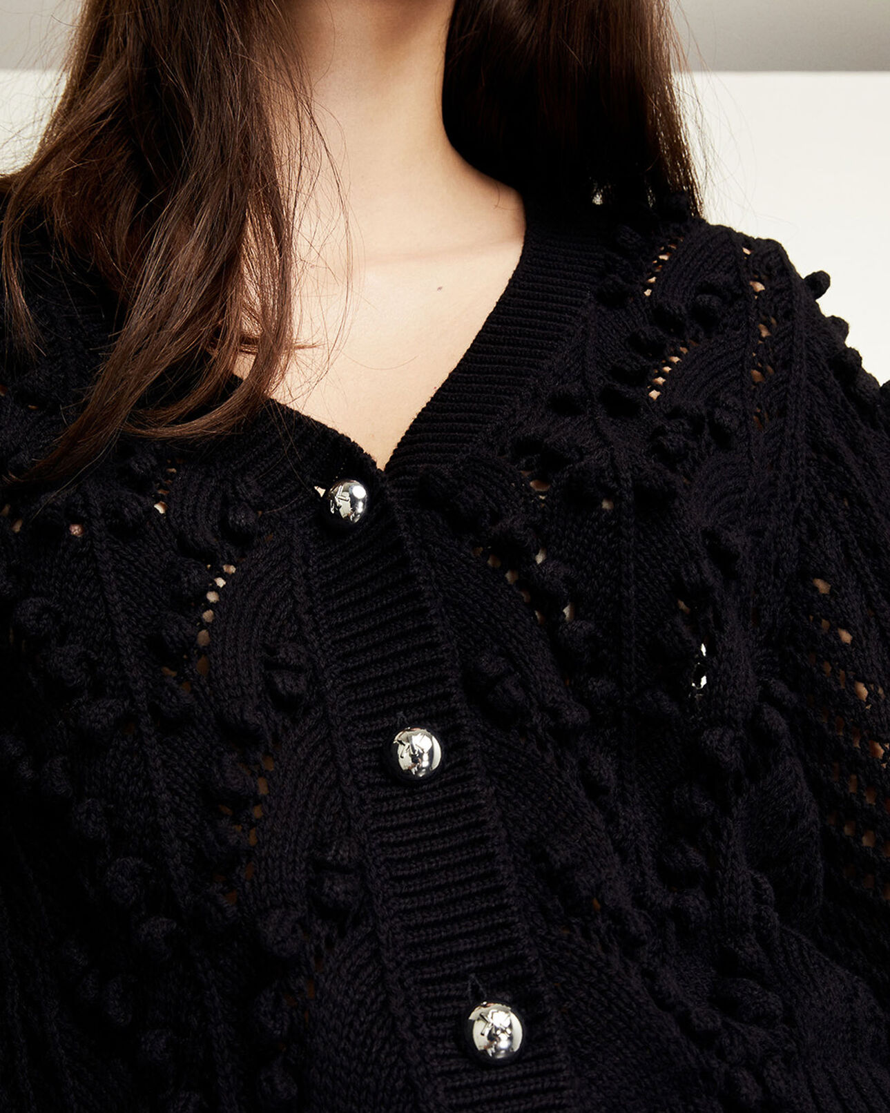 The Kooples WOMEN BLACK crocheted cardigan with buttons