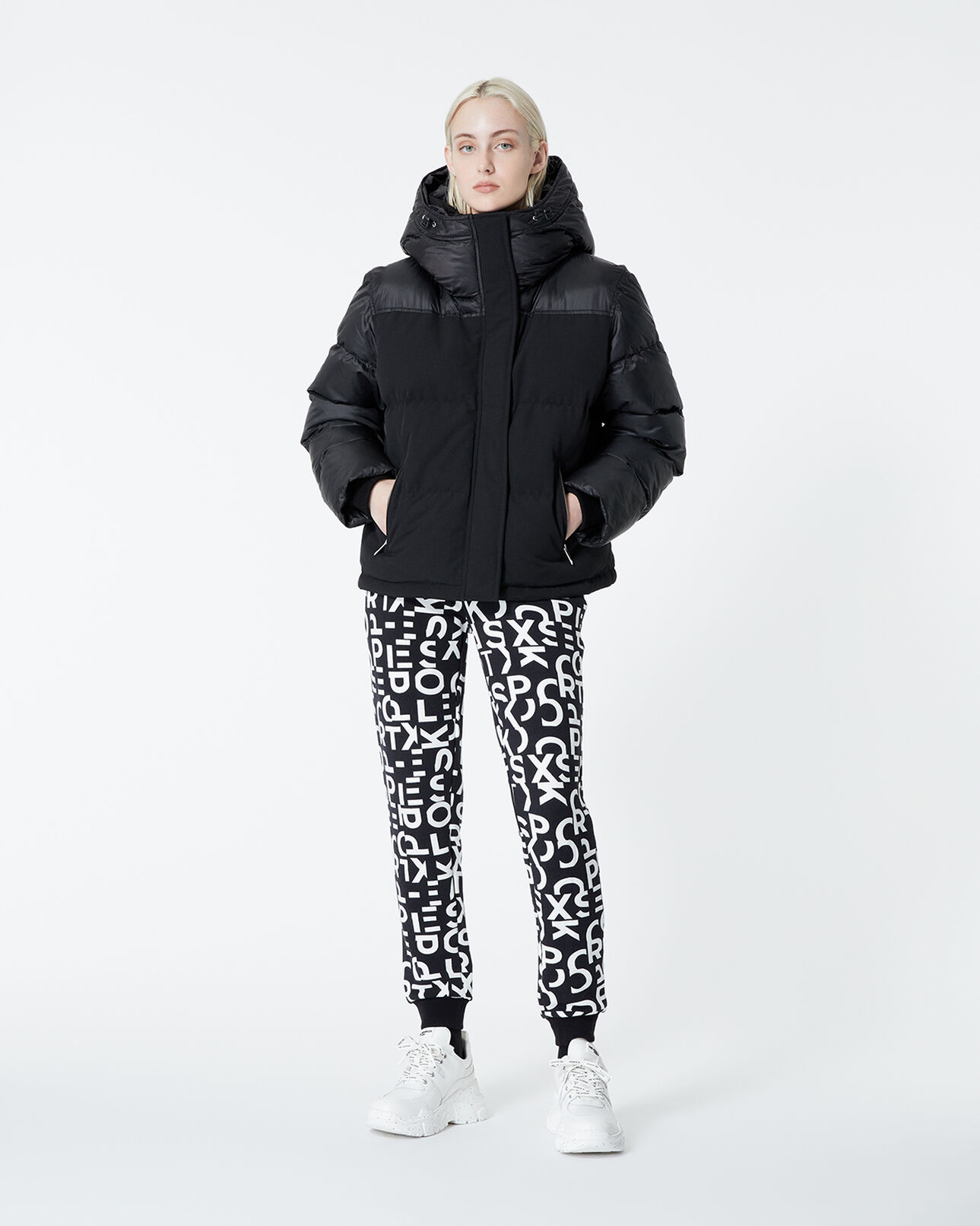 The Kooples WOMEN BLACK technical fabric black down jacket w/pockets