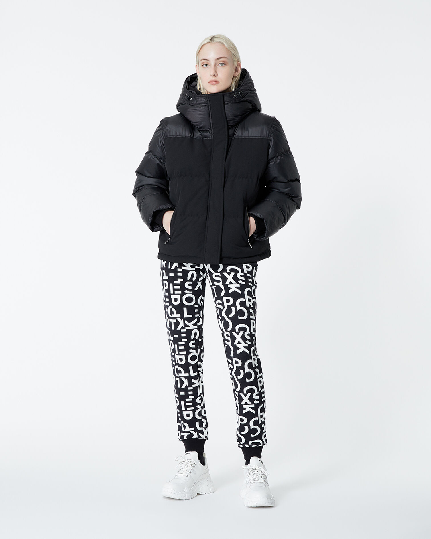 Technical fabric black down jacket w/pockets, BLACK, hi-res image number null