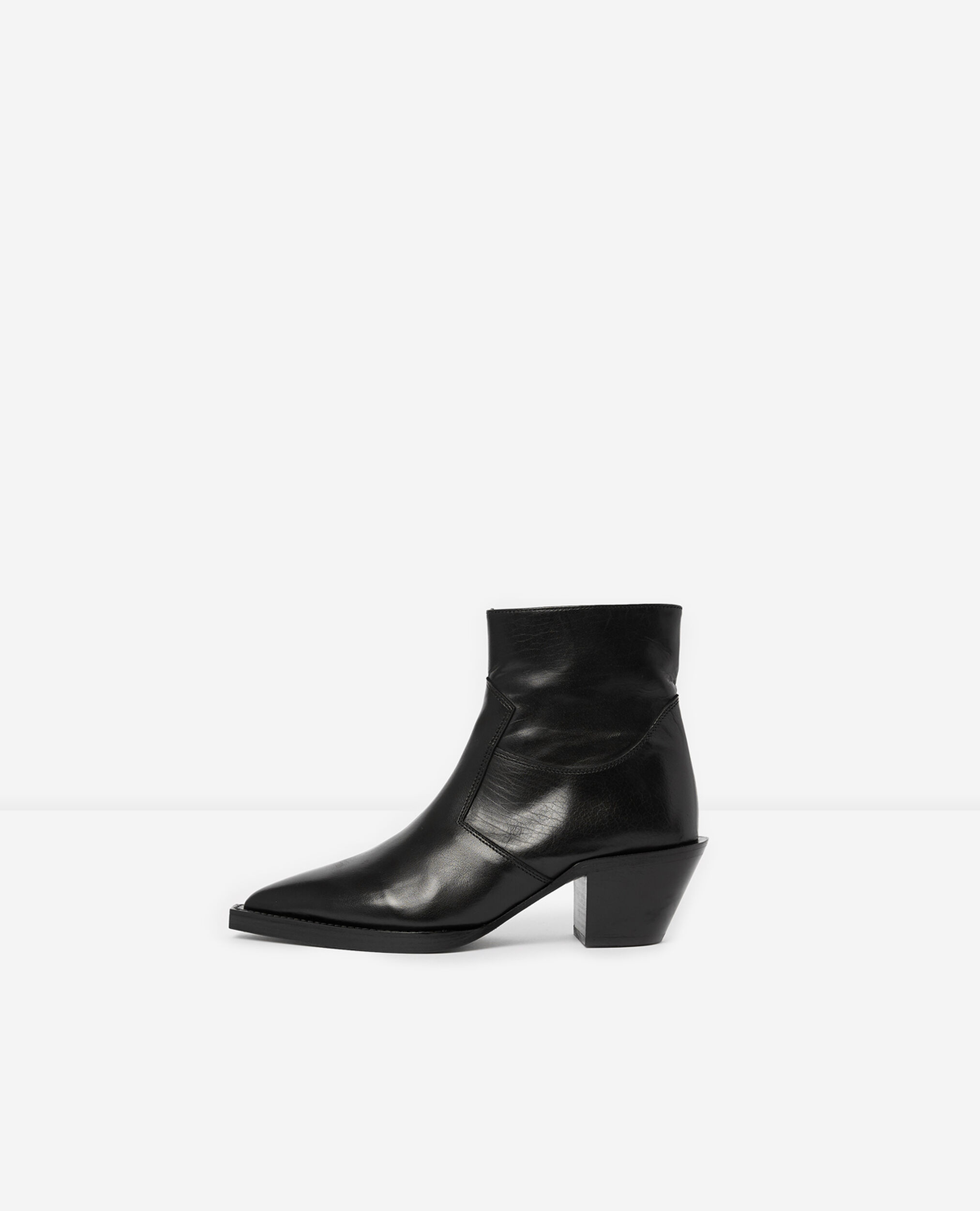 Western-style black leather ankle boots, BLACK, hi-res image number null