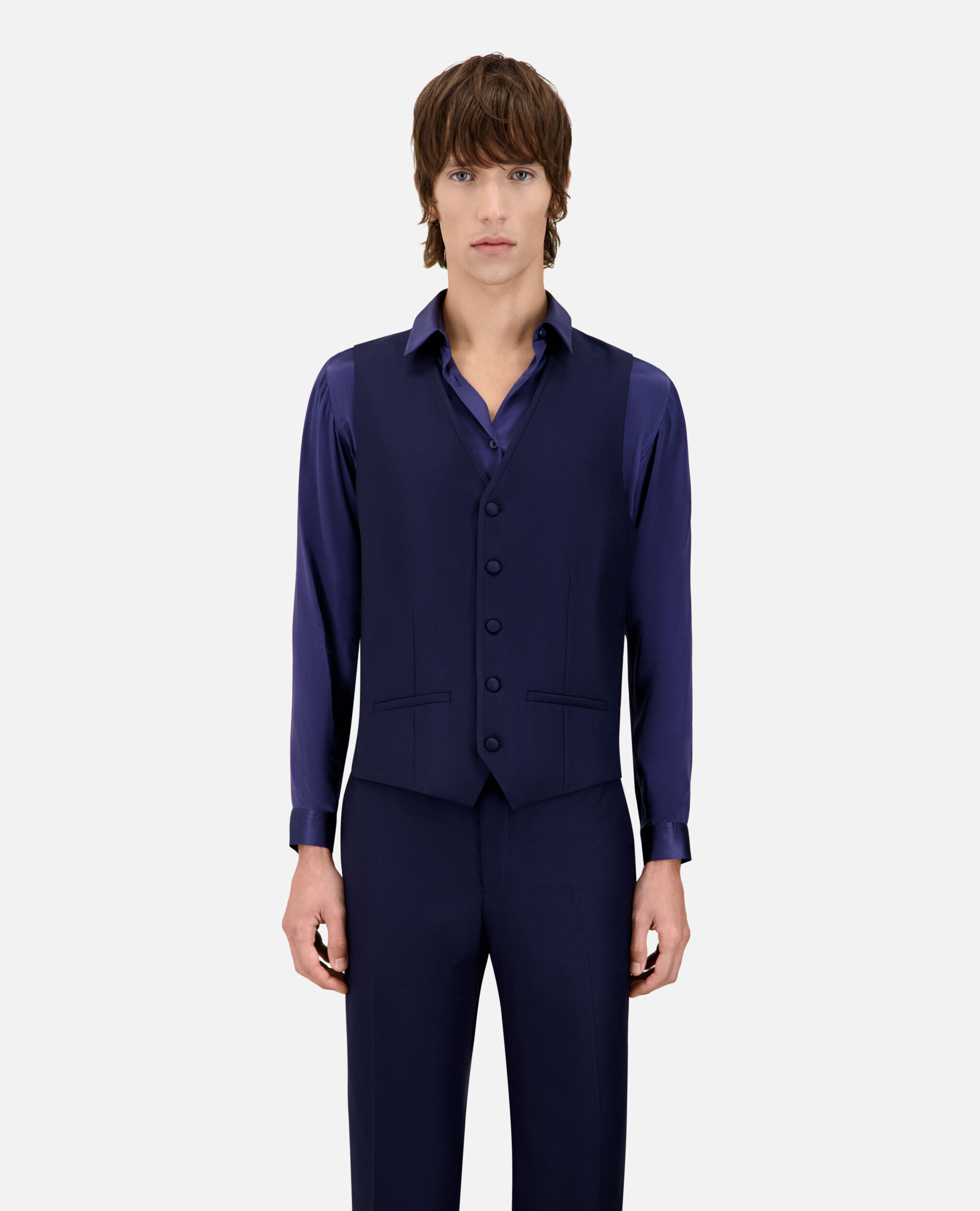 Navy blue wool tuxedo waistcoat, NAVY, hi-res image number null