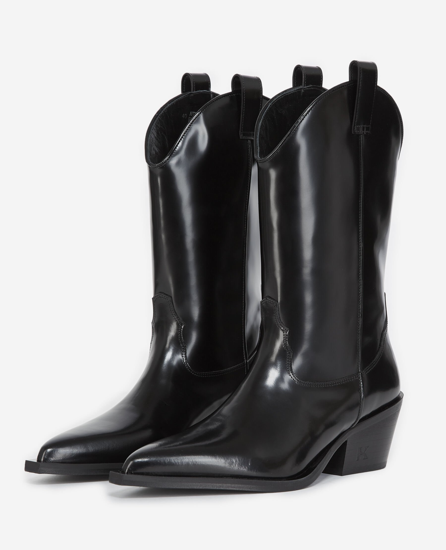 Heeled western glossy leather ankle boots The Kooples