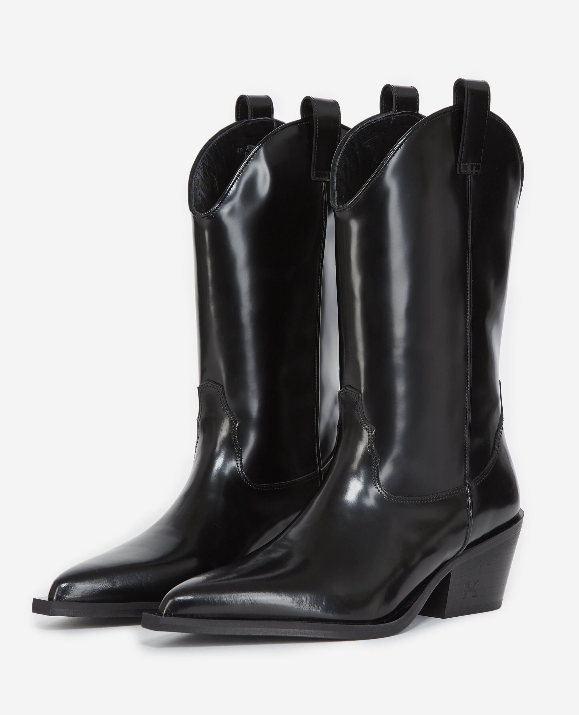 Bottines talons cuir glacé style western, BLACK, hi-res image number null