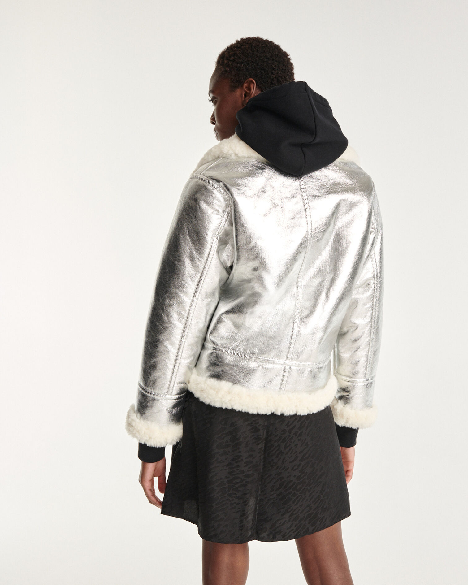 Silver faux fur bomber jacket, SILVER, hi-res image number null