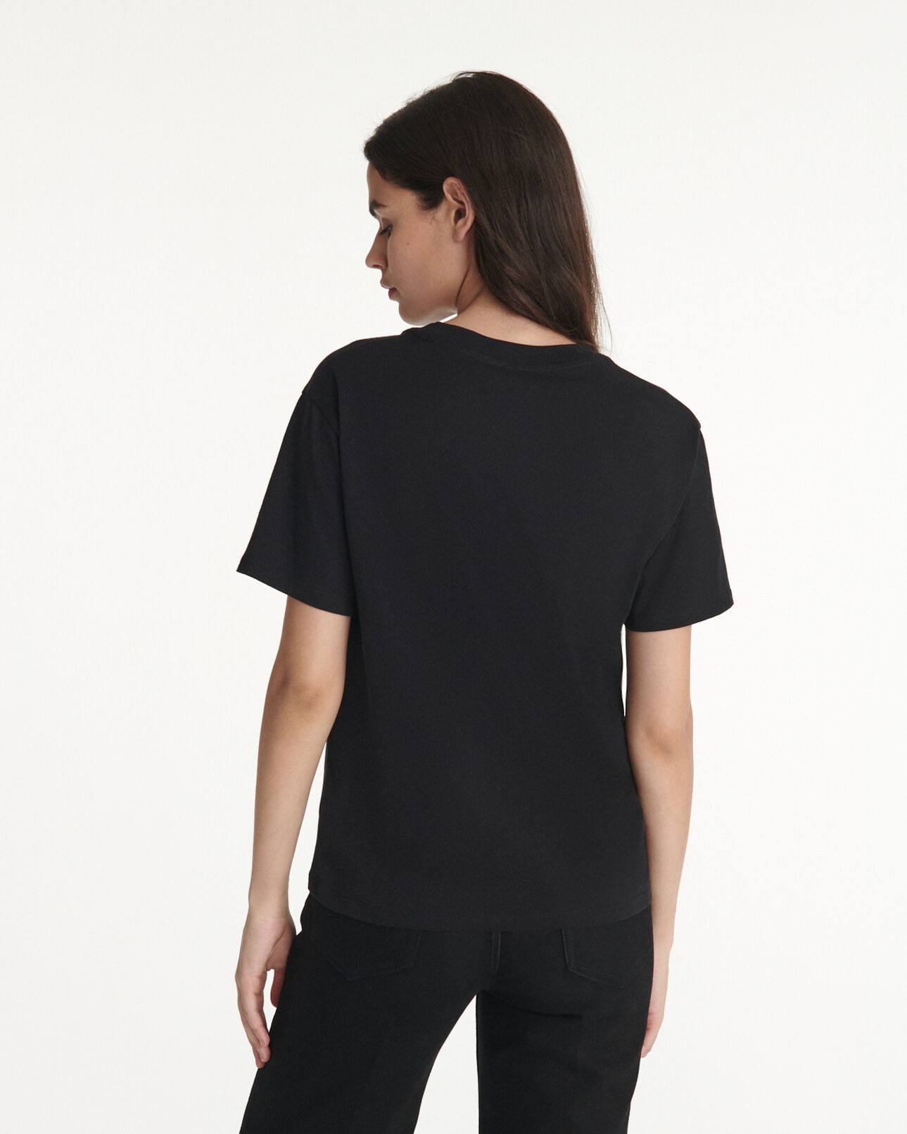 The Kooples WOMEN BLACK black cotton t-shirt with planet logo