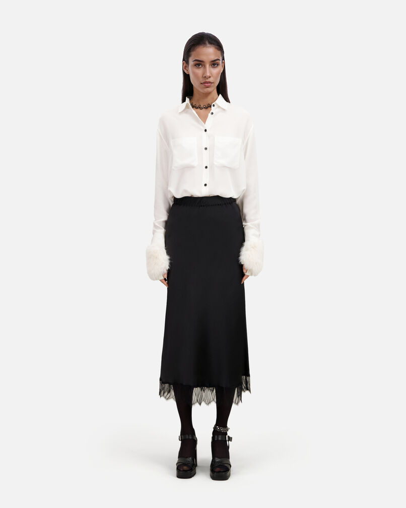 The Kooples WOMEN BLACK long black skirt with lace details
