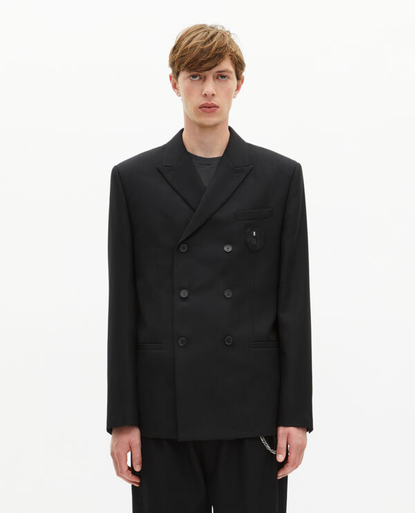 The Kooples HERREN BLACK gerade jacke mit schwarzem wappen
