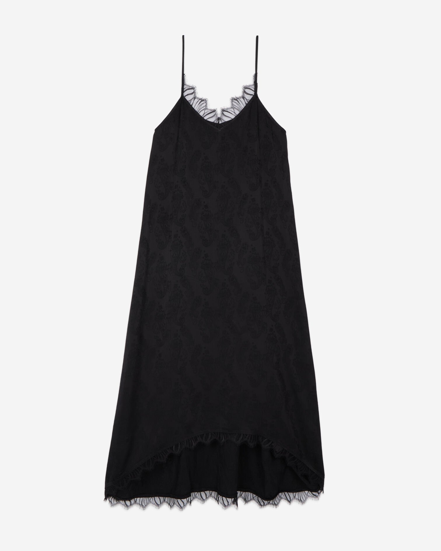 Long black floral jacquard slip dress, BLACK, hi-res image number null