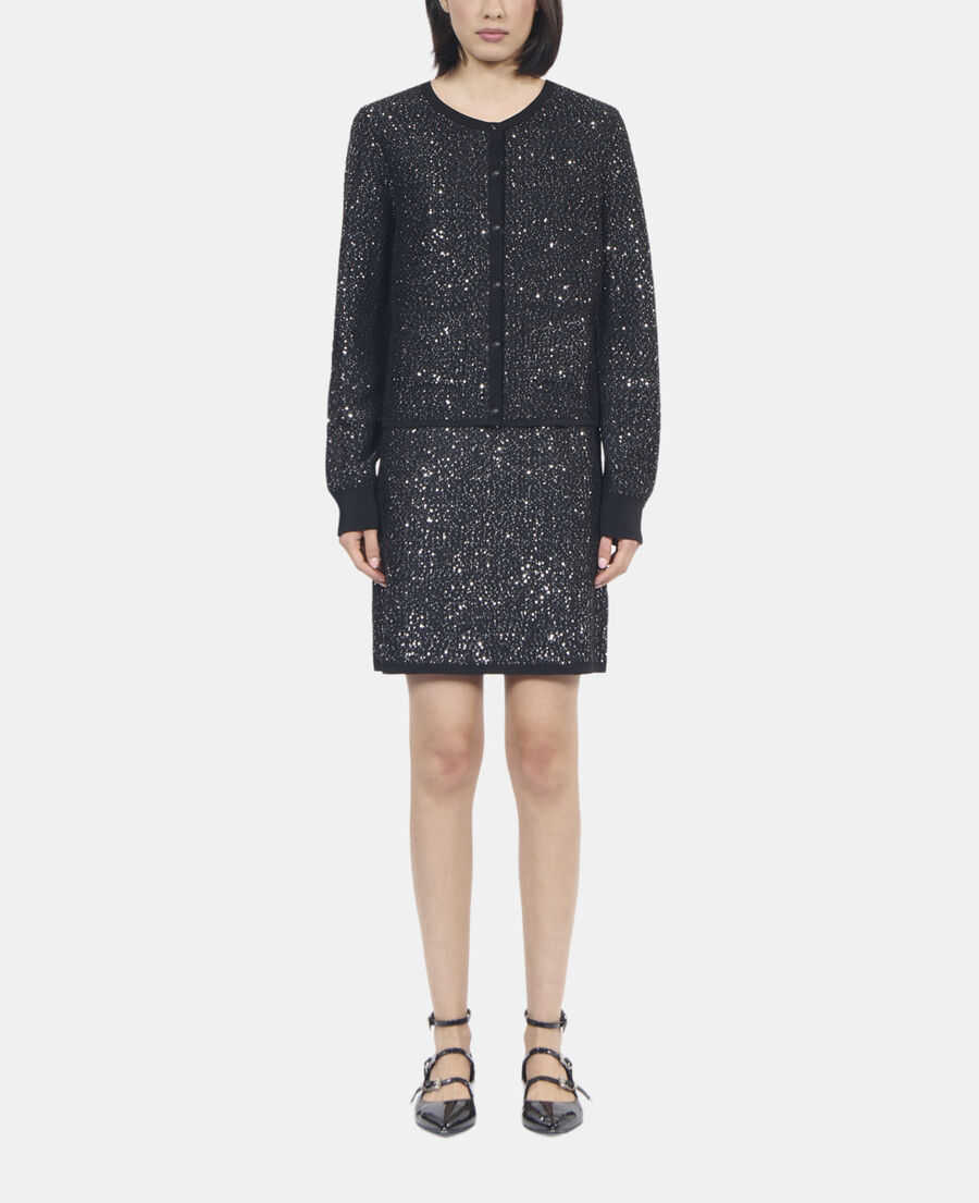 The Kooples FEMME BLACK cardigan à sequins en maille noire