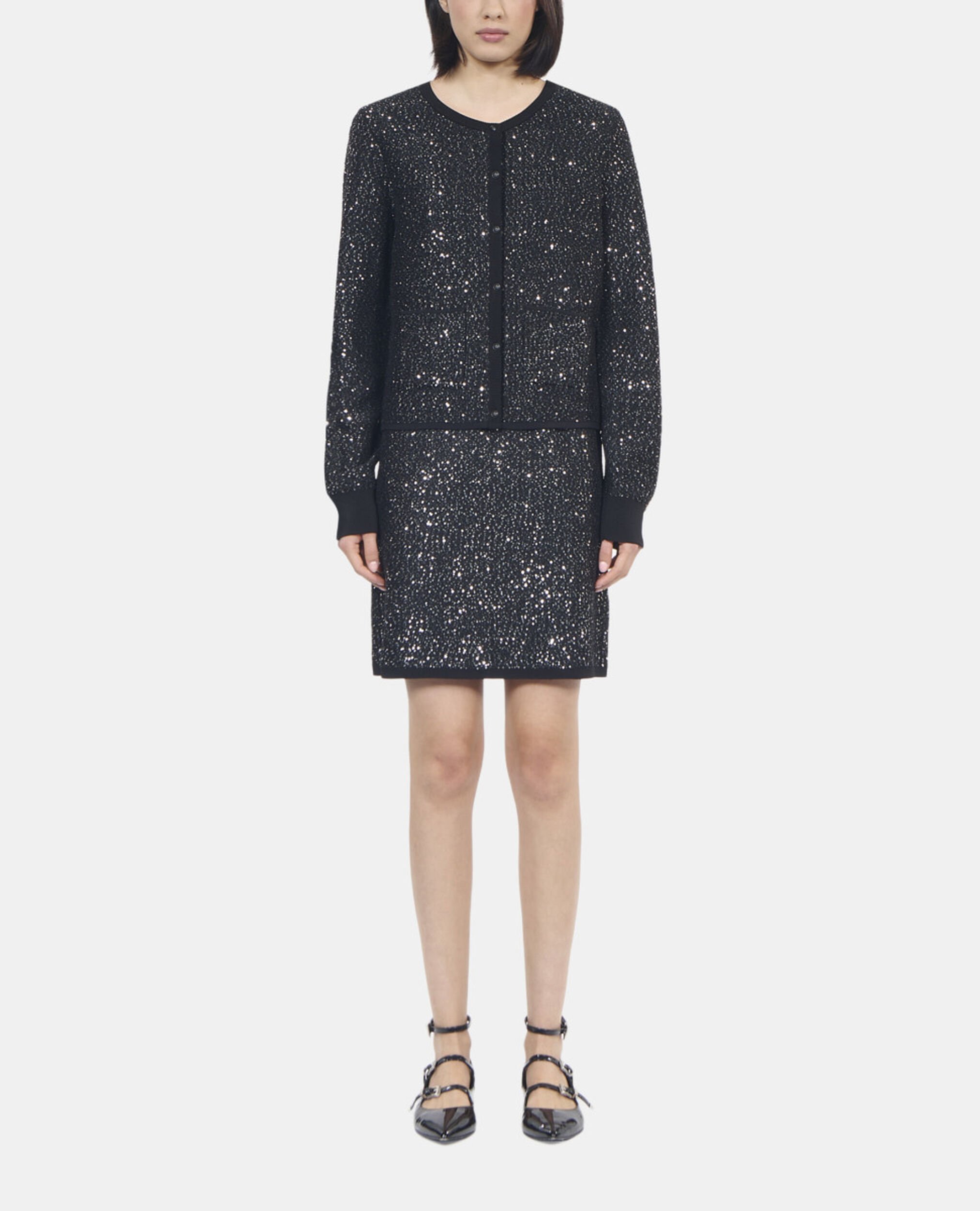 Cardigan à sequins en maille noire, BLACK, hi-res image number null