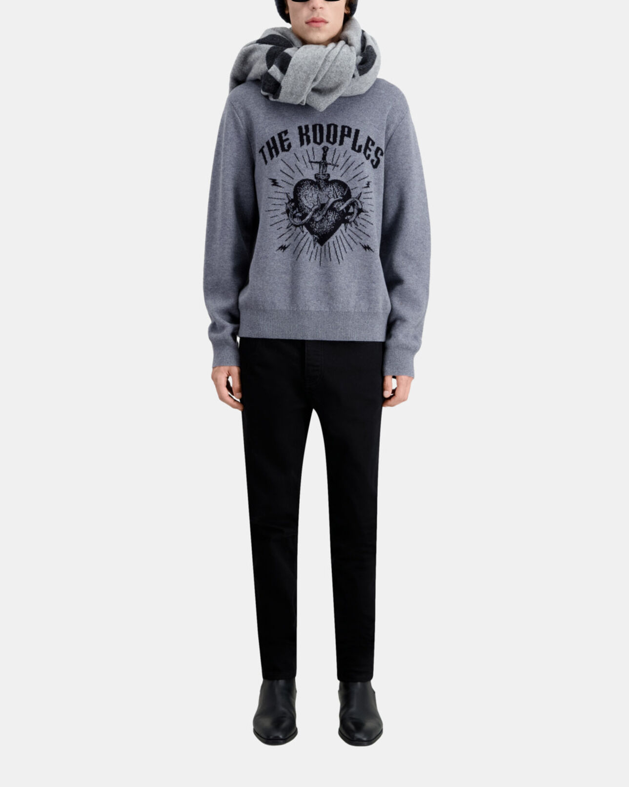 The Kooples MEN ANTHRACITE / BLACK dagger through heart grey sweater in wool blend